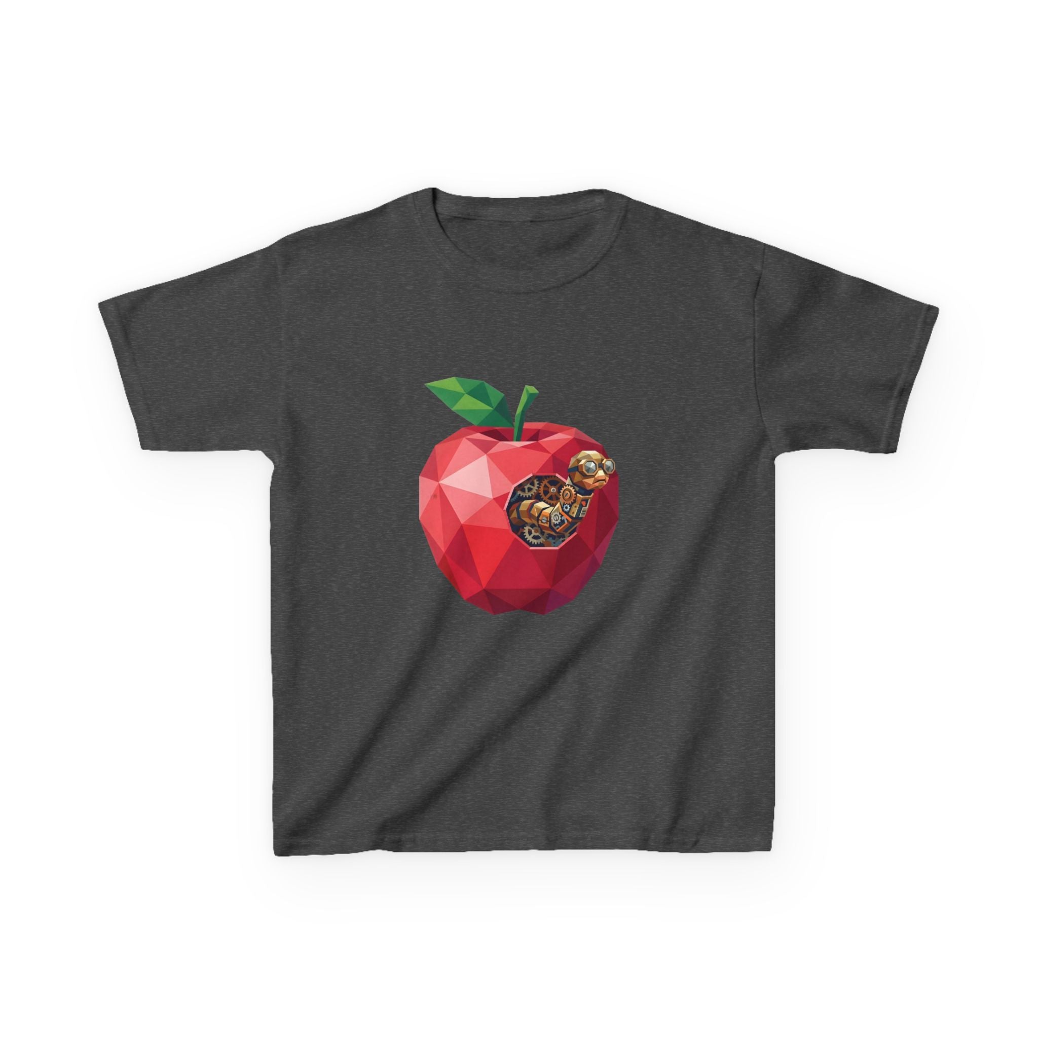 Kids Steampunk T-Shirt - Low Poly Geometric Mechanical Apple Worm