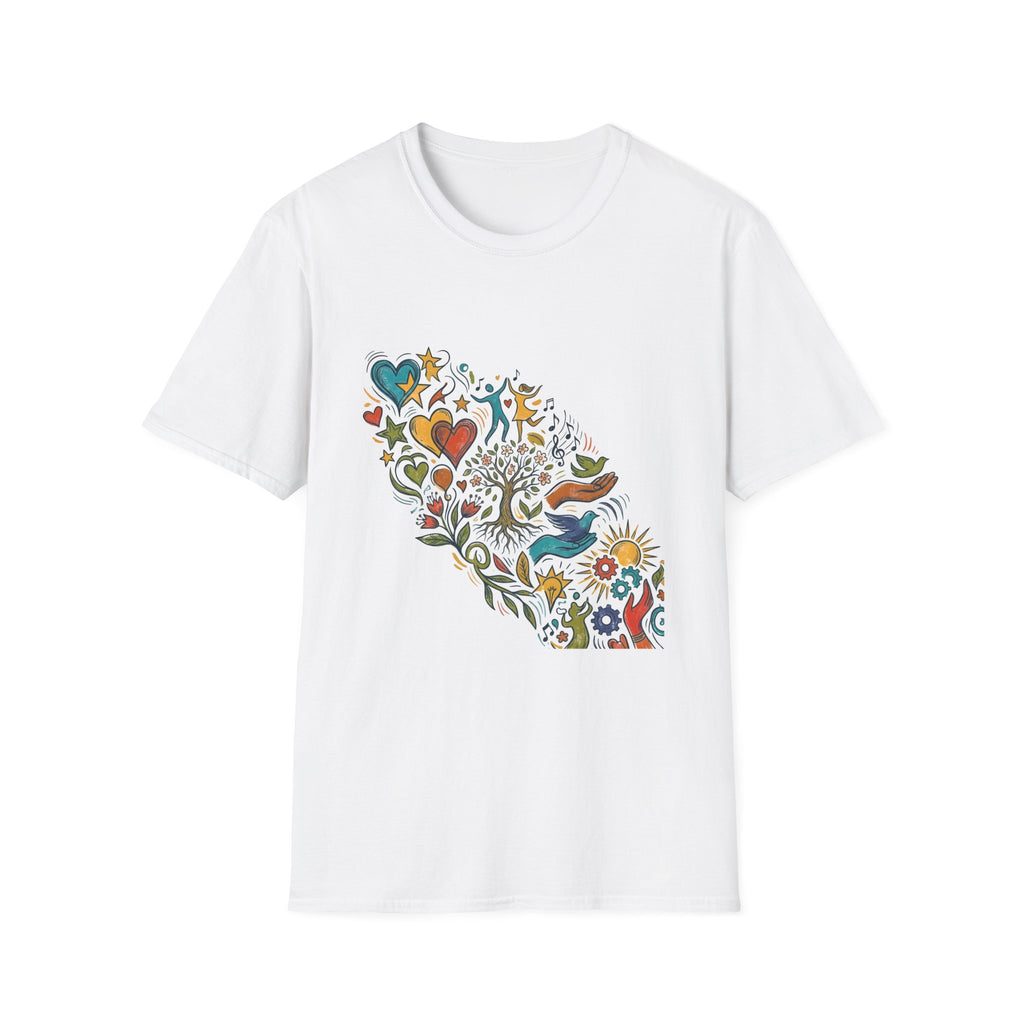 Unisex T-Shirt - Groovy Folk Art Love & Peace | Vibrant Community