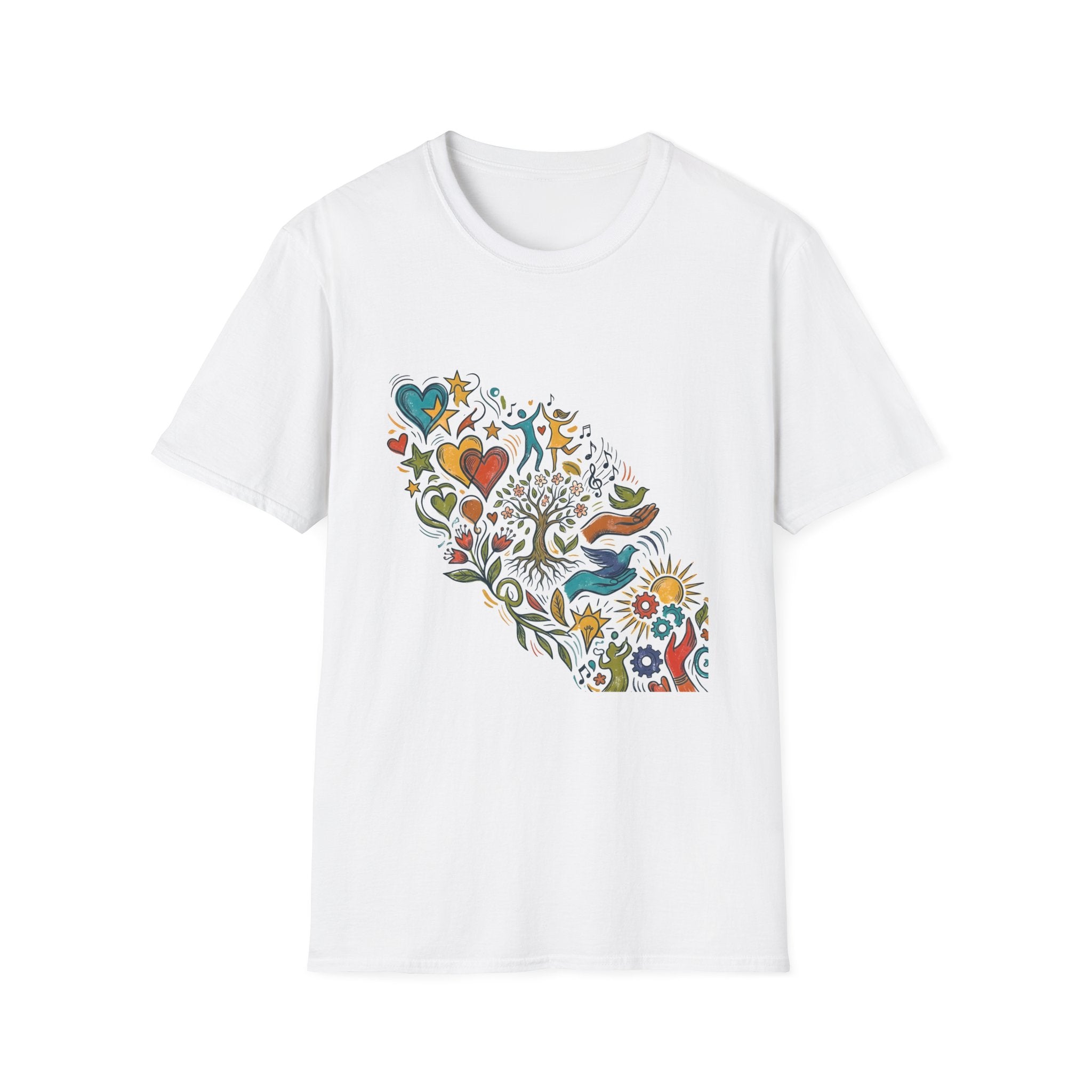 Unisex T-Shirt - Groovy Folk Art Love & Peace | Vibrant Community