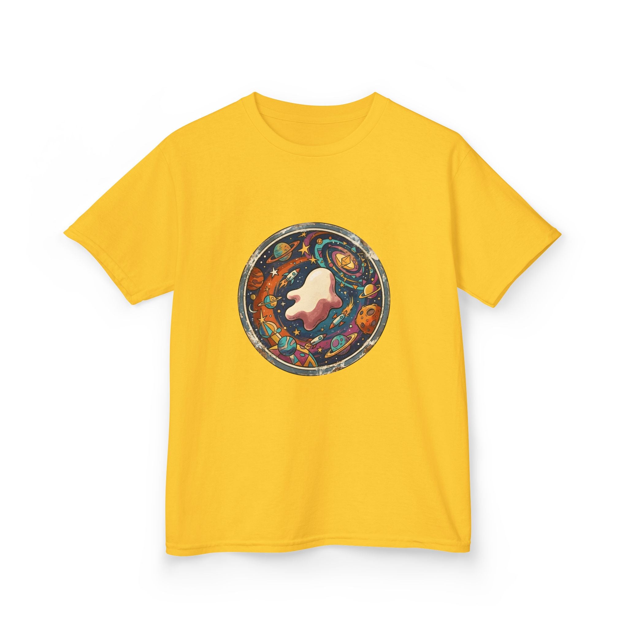 Kids T-Shirt - Whimsical Space Ghost & Planets | Retro Adventure