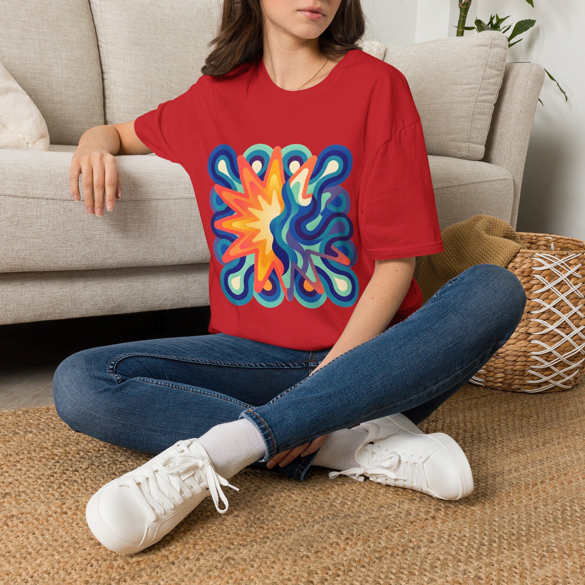 Abstract T-Shirt - Psychedelic Starburst Graphic Tee | Dynamic Blue