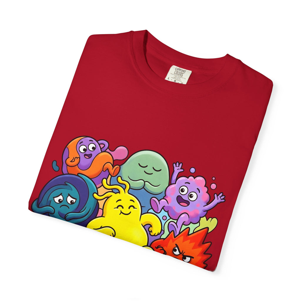 Unisex Garment-Dyed T-Shirt - Diverse Emotional Cartoon Creatures