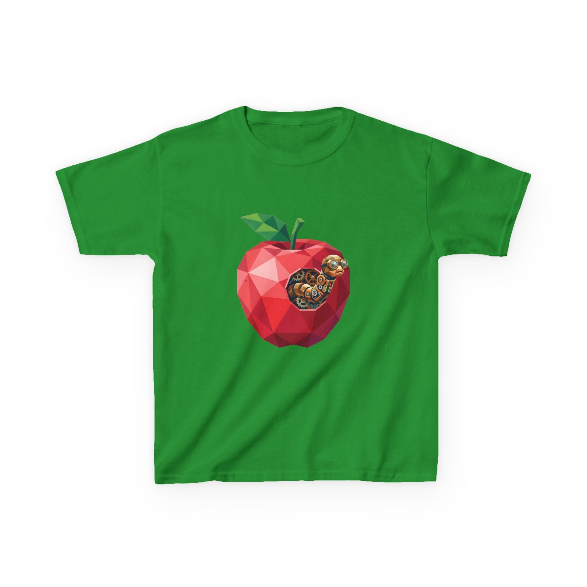 Kids Steampunk T-Shirt - Low Poly Geometric Mechanical Apple Worm