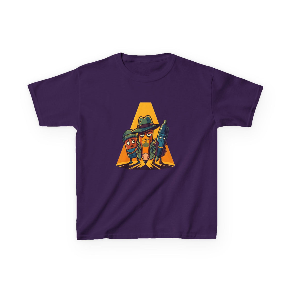 Kids Tee - Noir Stationery Detective Team | Cartoon Comic Style