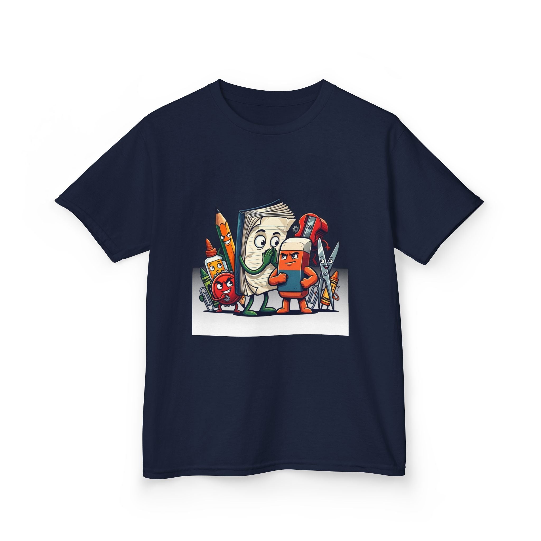 Kids Cartoon T-Shirt - Mischievous School Supplies & Stationery