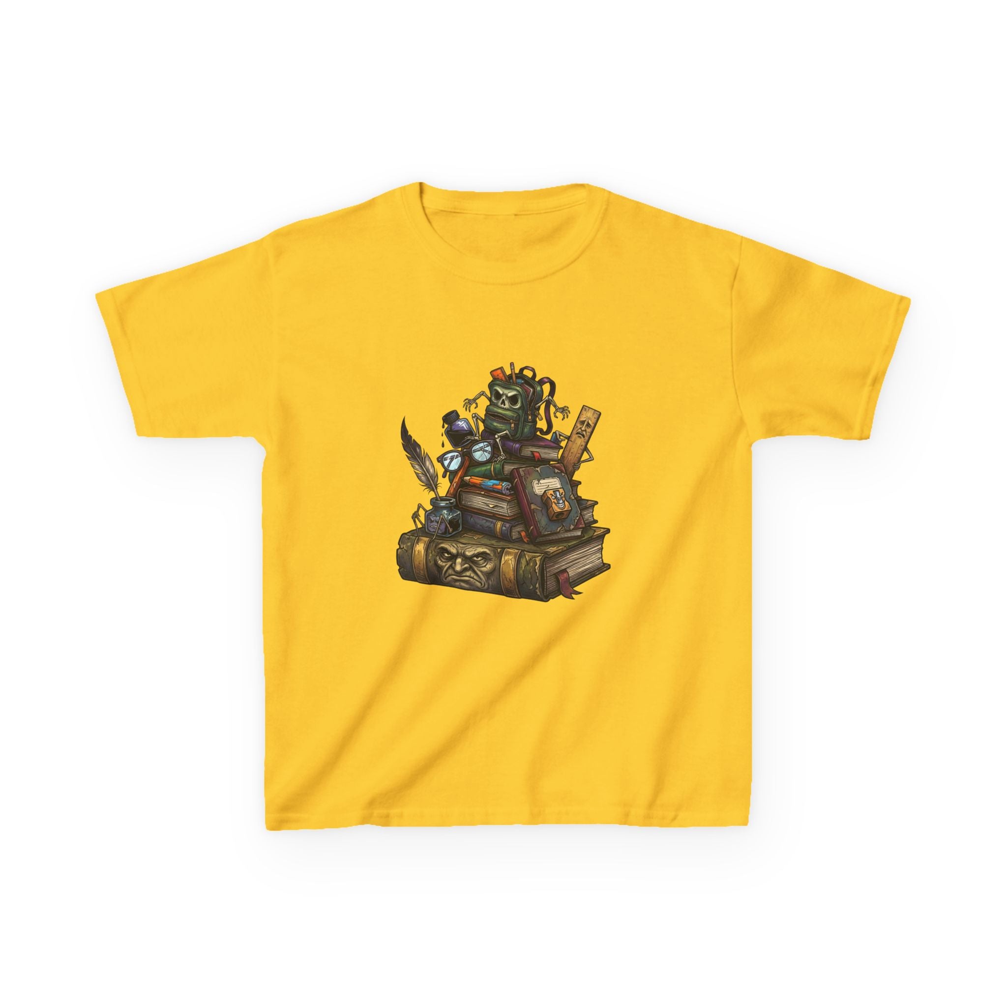 Kids Dark Academia Tee - Macabre School Supplies Skull