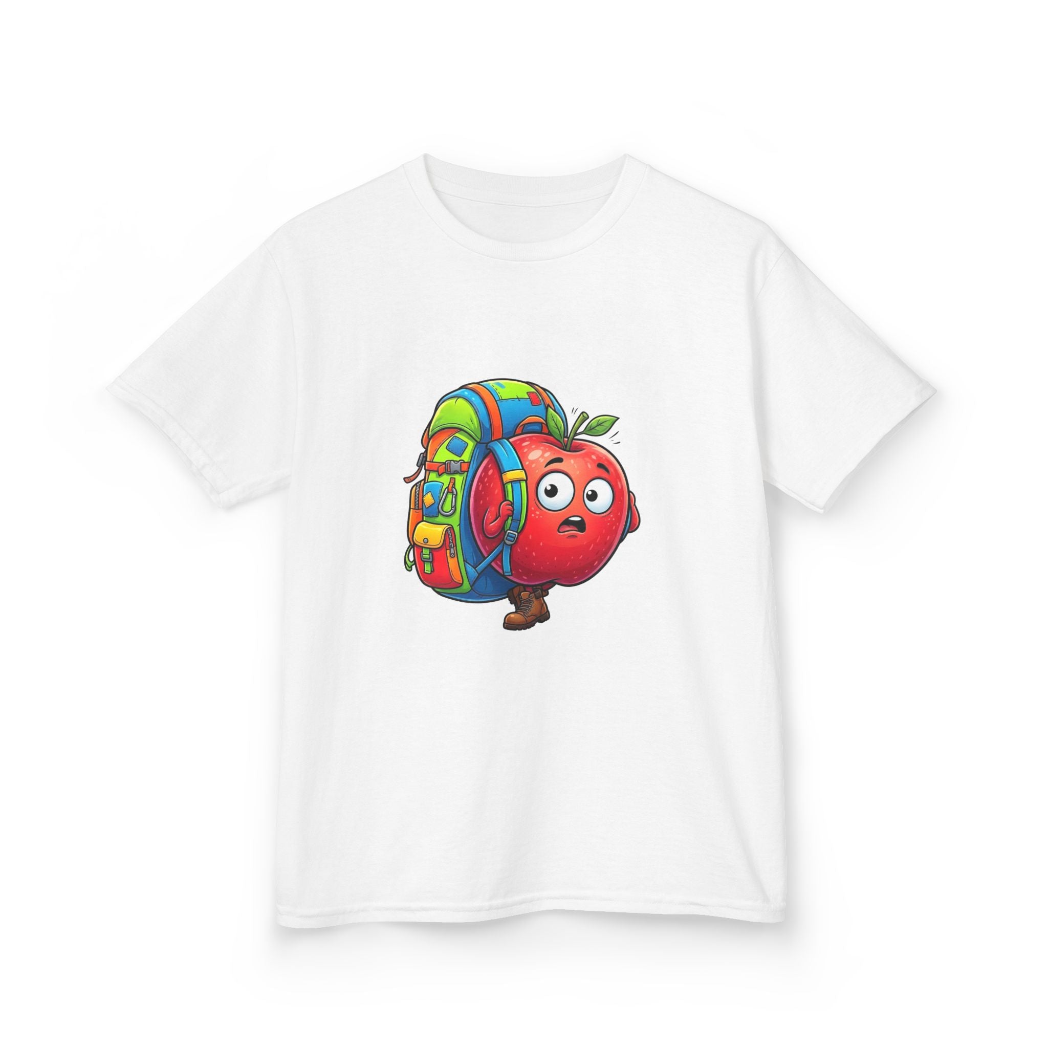 Kids Tee - Adventurous Apple Character Hiking T-Shirt