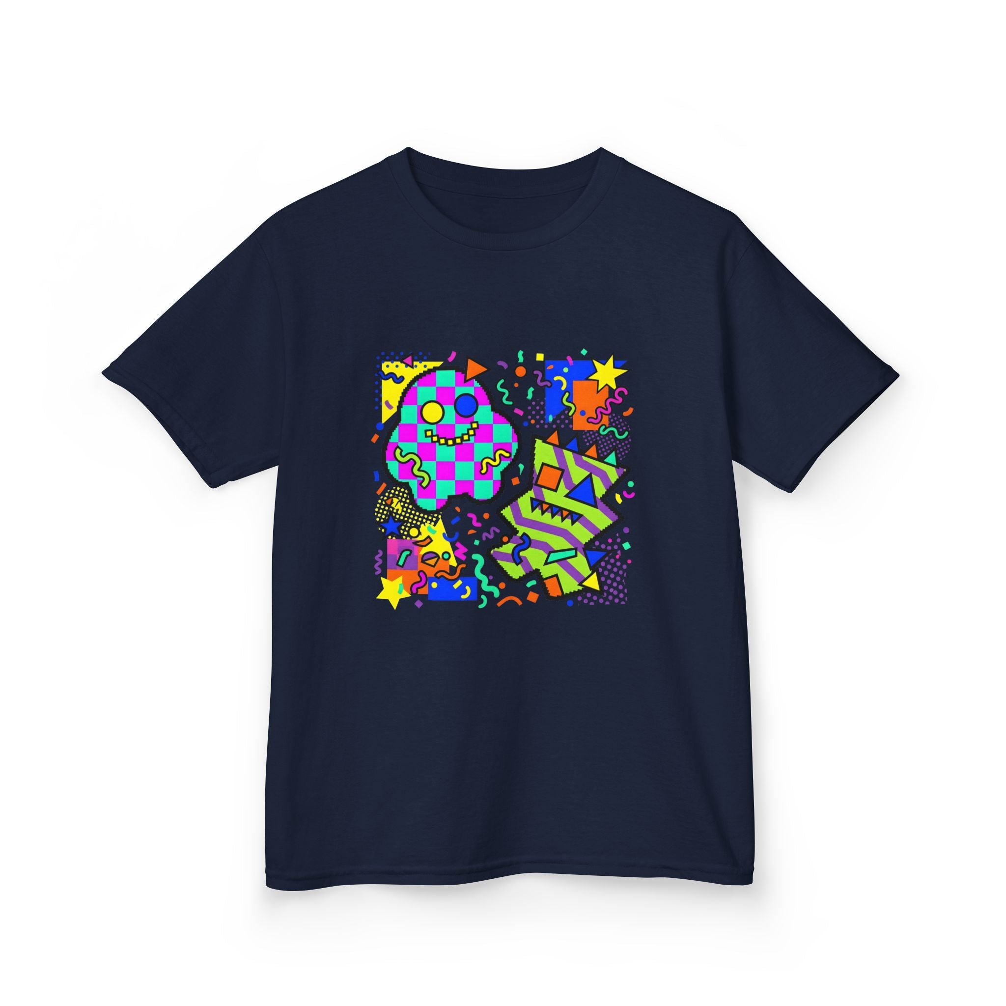 Kids Tee - Playful 90s Geometric Monsters | Retro Abstract