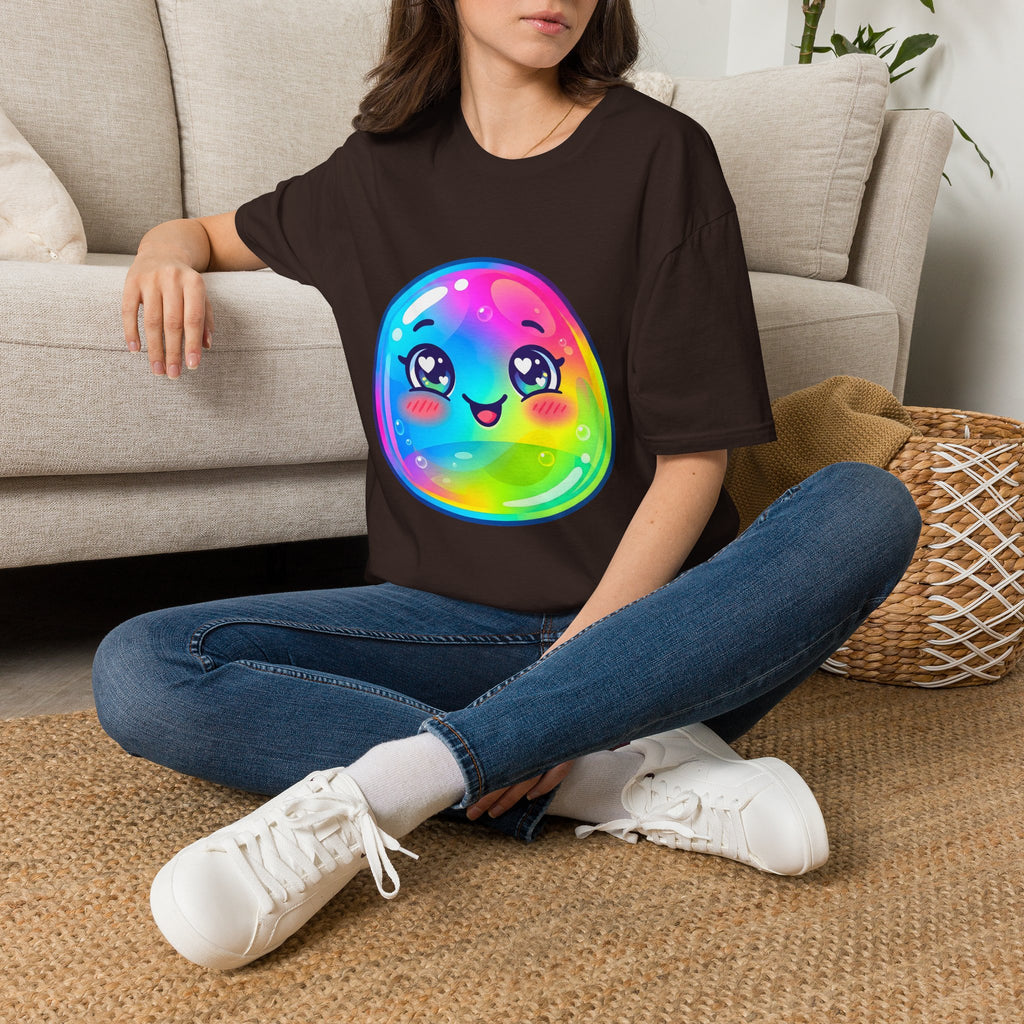 Unisex Kawaii T-Shirt - Happy Rainbow Blob Character Tee