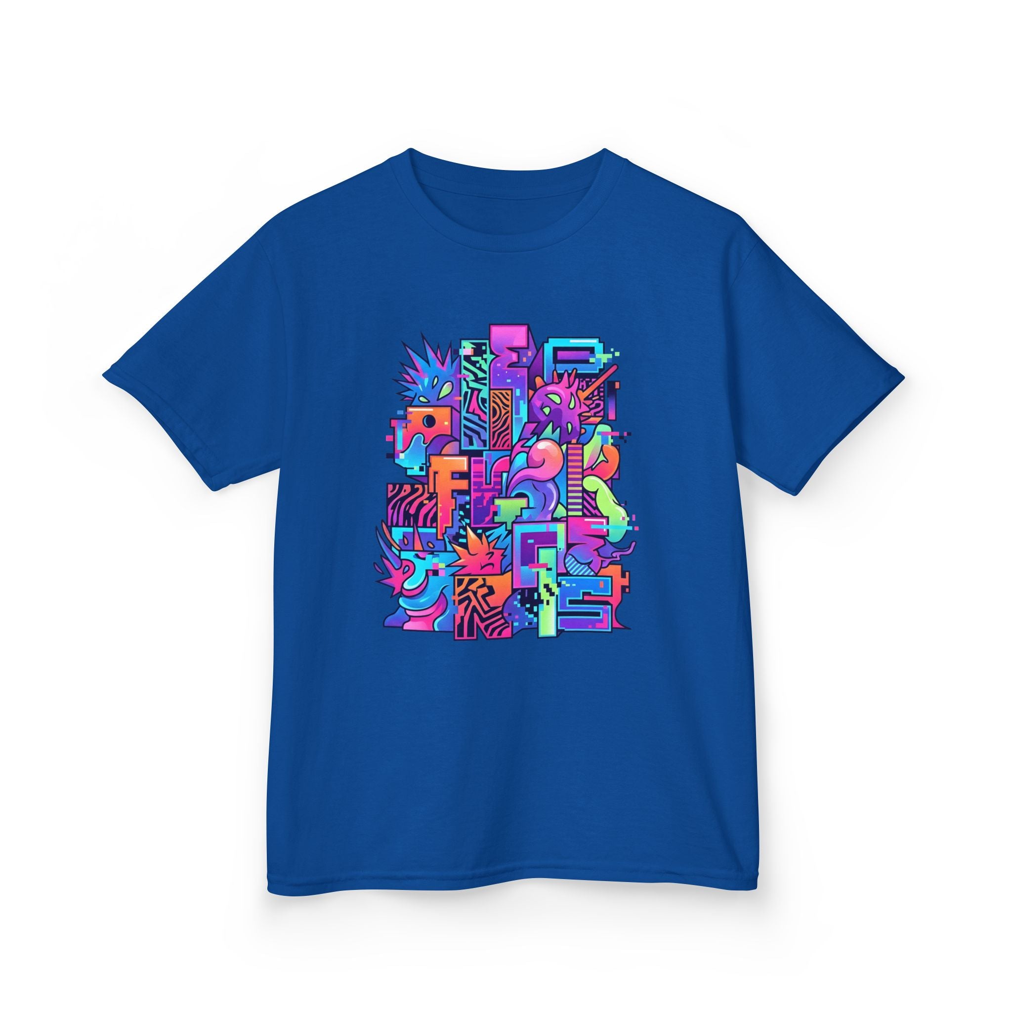 Kids Glitch Art Tee - FUNGUS Neon Cyberpunk Design | Retro