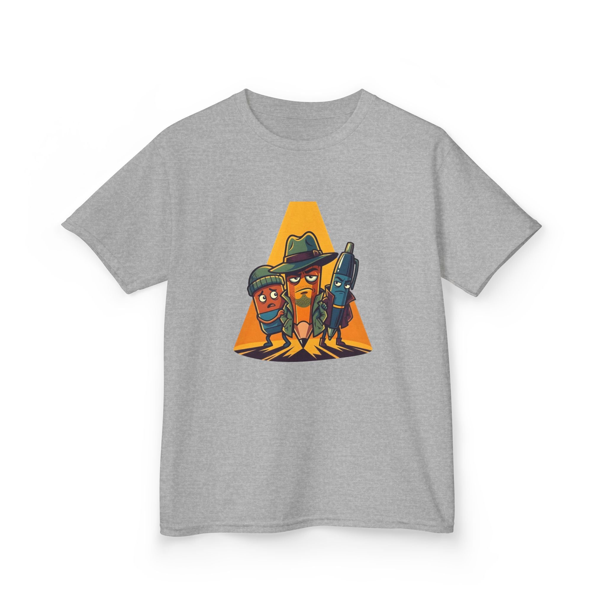 Kids Tee - Noir Stationery Detective Team | Cartoon Comic Style