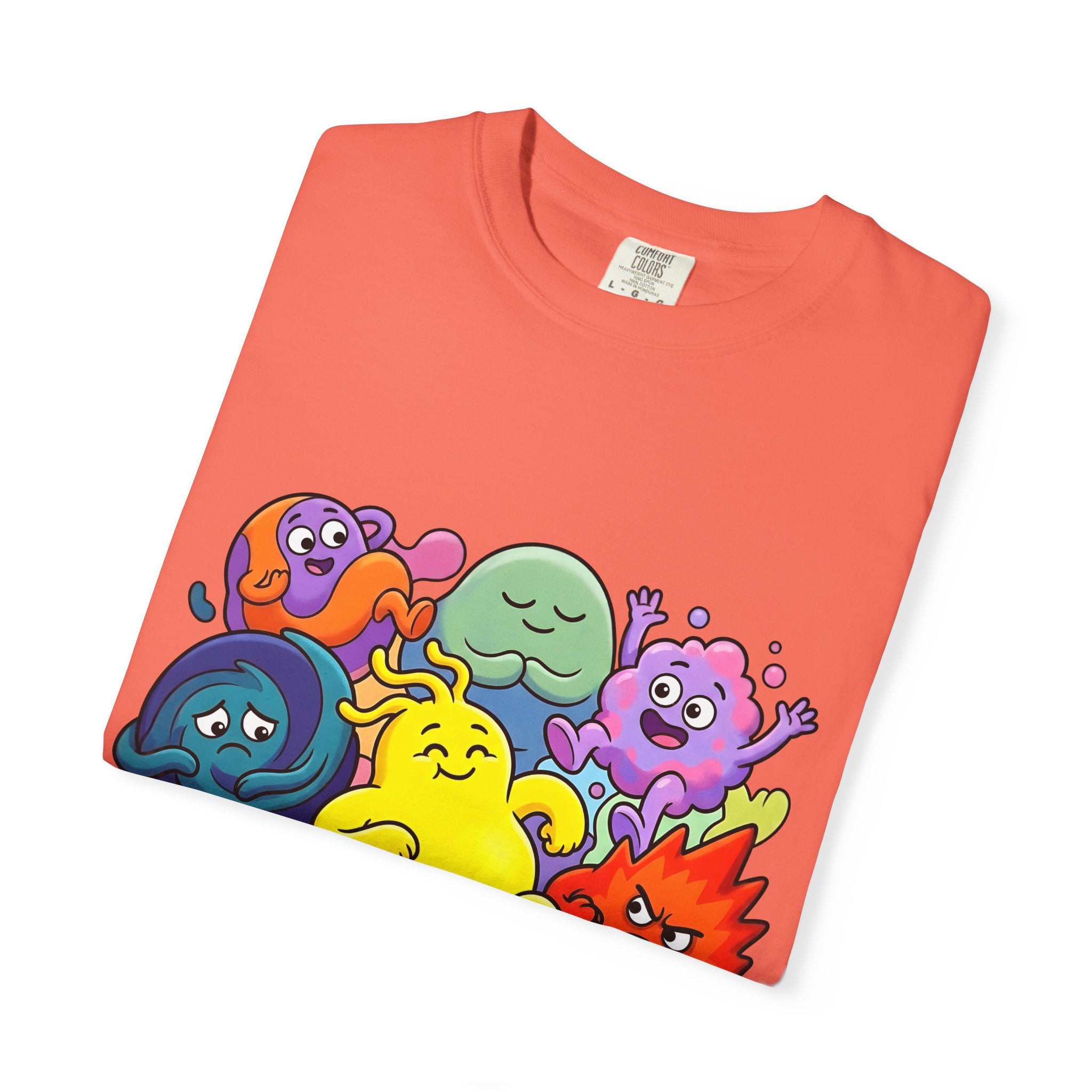 Unisex Garment-Dyed T-Shirt - Diverse Emotional Cartoon Creatures