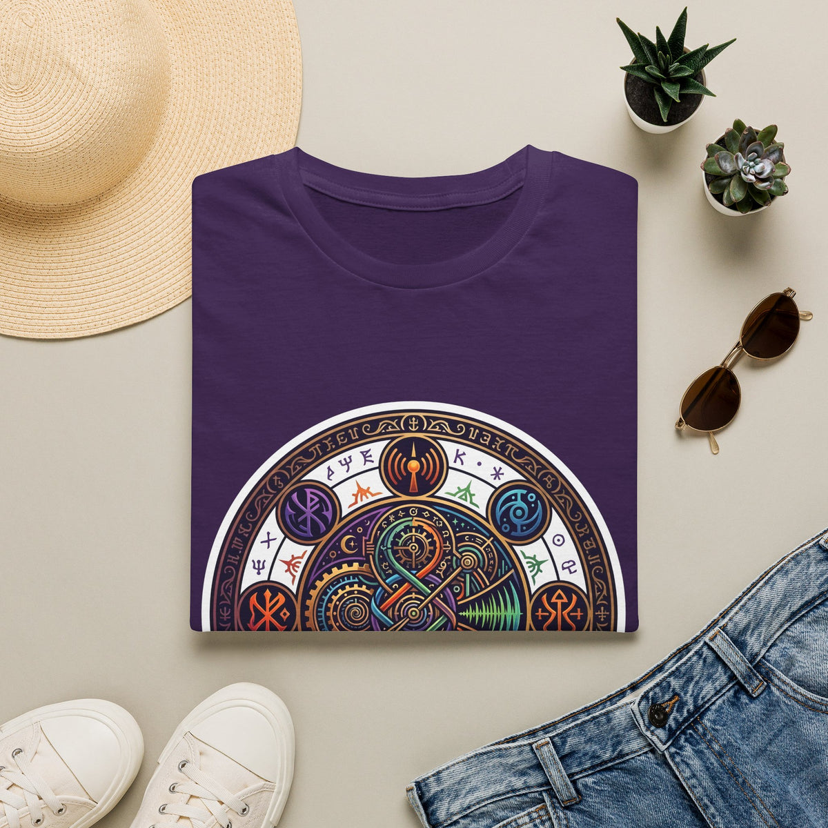 Unisex Steampunk T-Shirt - Ornate Mystical Mandala & Gears