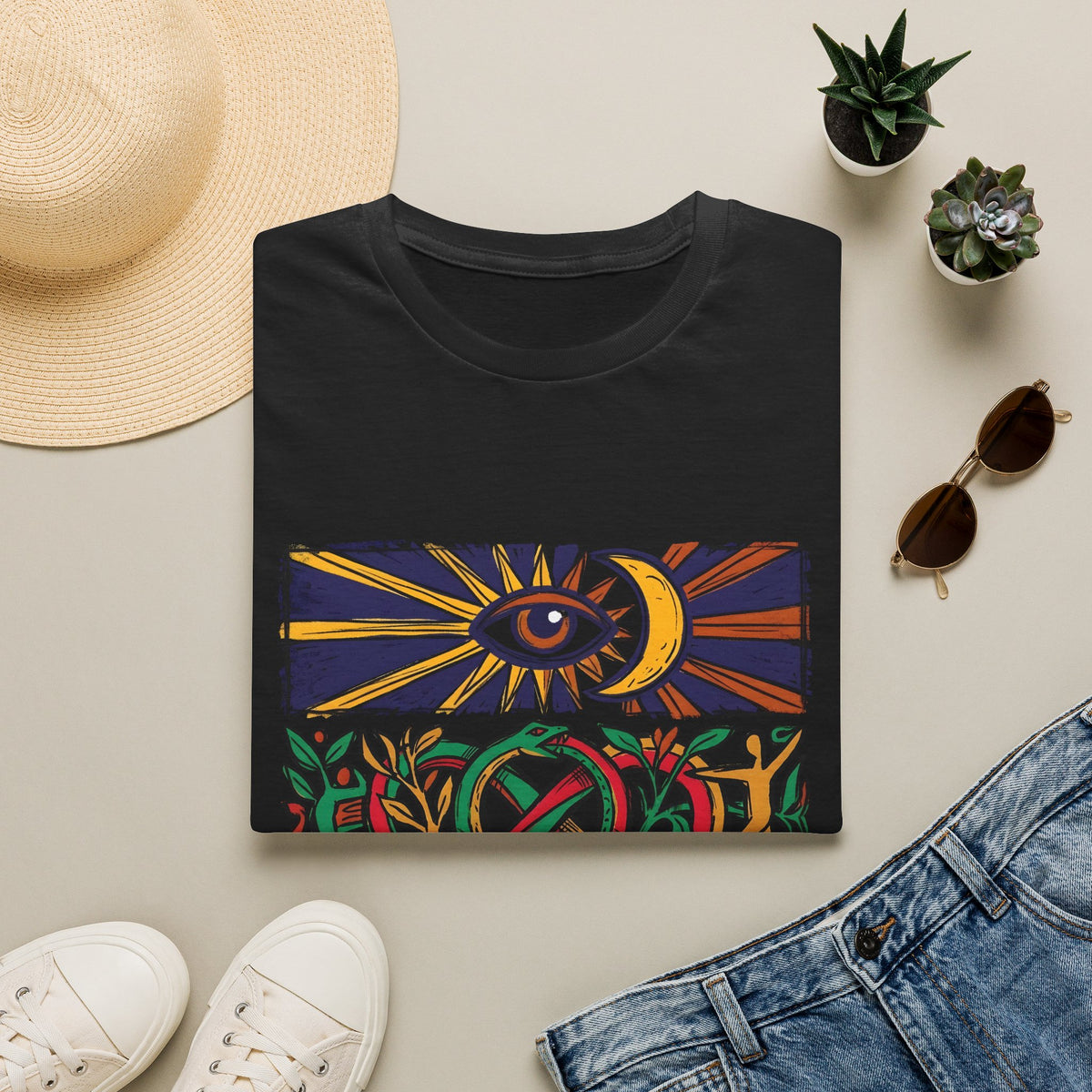 Unisex T-Shirt - Cosmic Folk Art Eye & Snake | Spiritual Nature