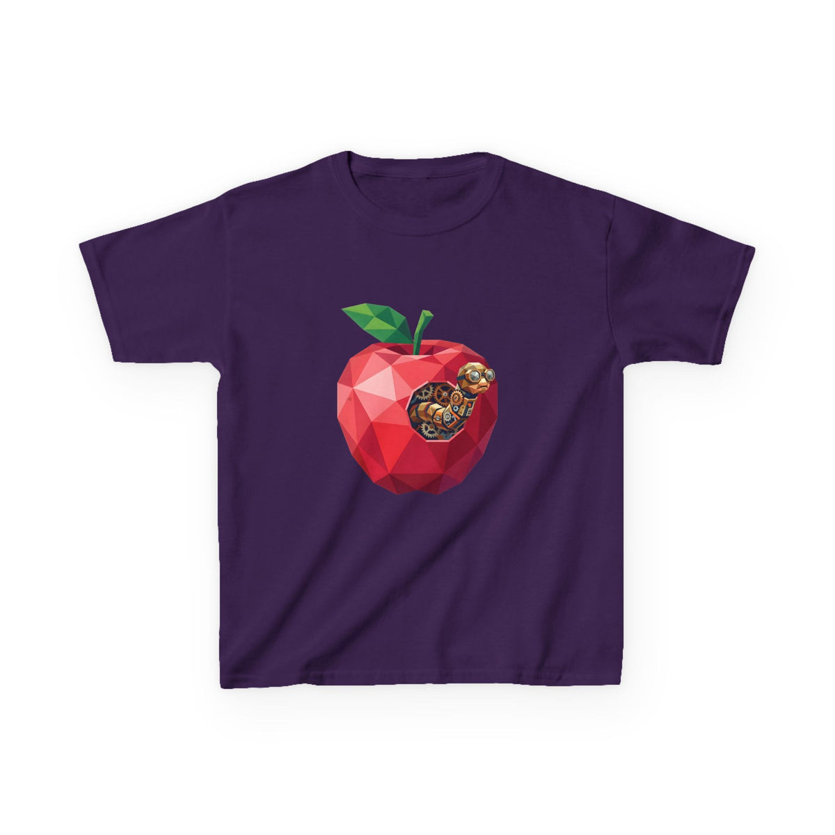 Kids Steampunk T-Shirt - Low Poly Geometric Mechanical Apple Worm
