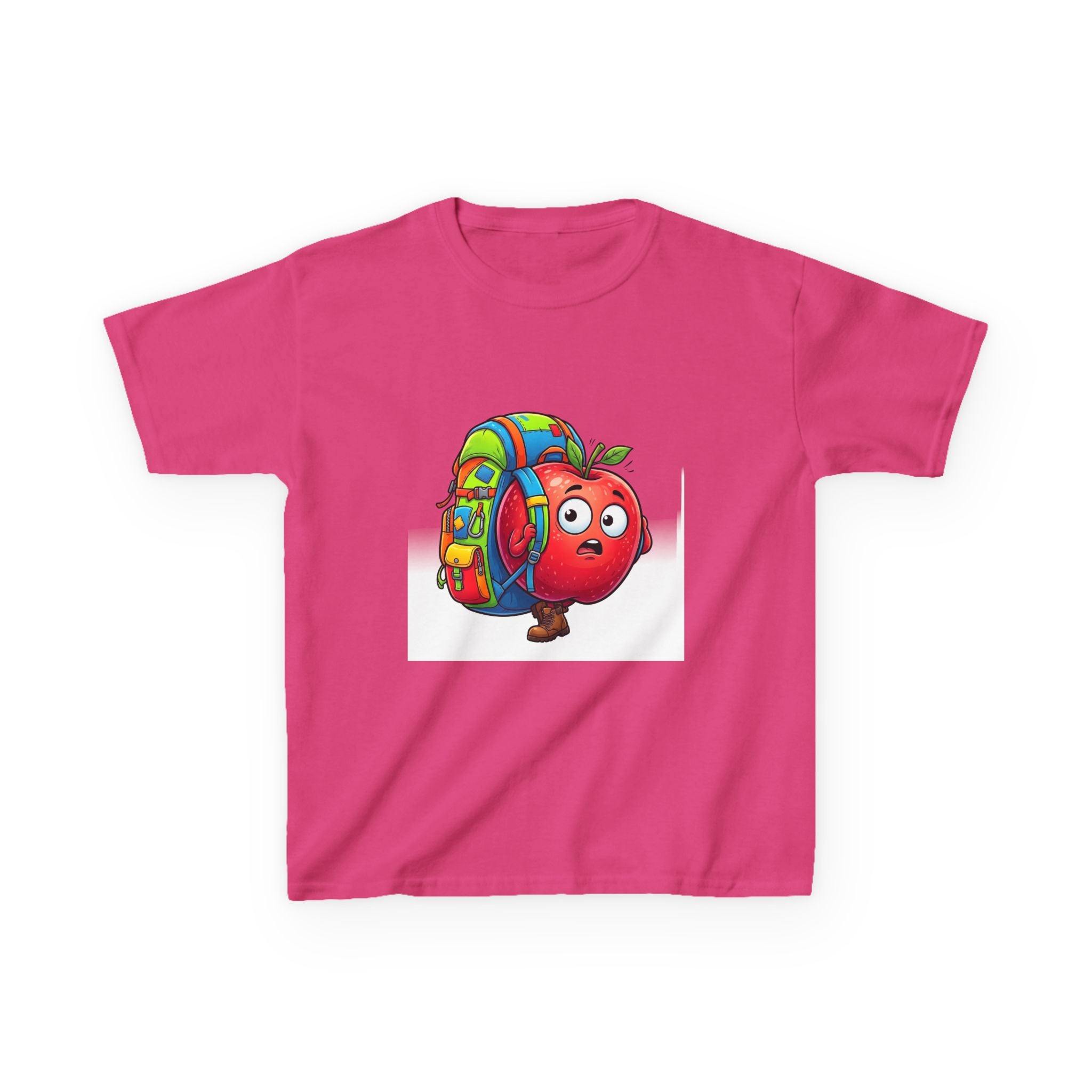 Kids Tee - Adventurous Apple Character Hiking T-Shirt