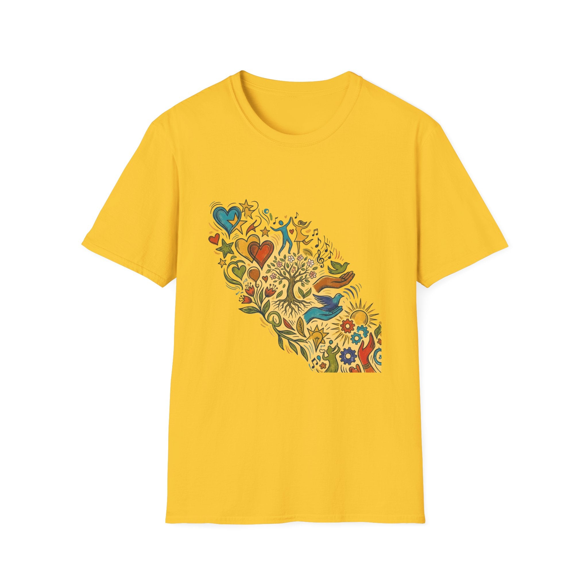 Unisex T-Shirt - Groovy Folk Art Love & Peace | Vibrant Community