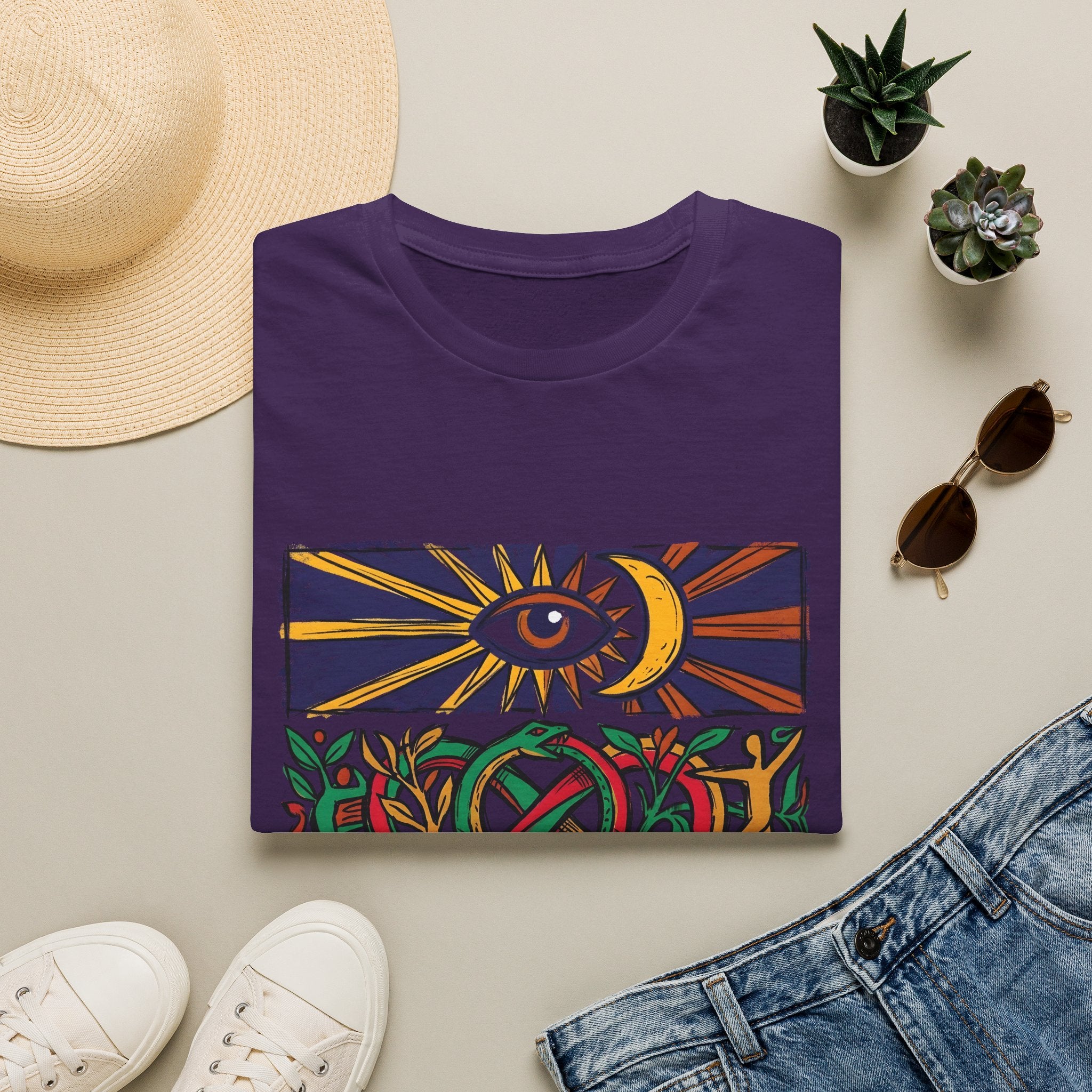 Unisex T-Shirt - Cosmic Folk Art Eye & Snake | Spiritual Nature