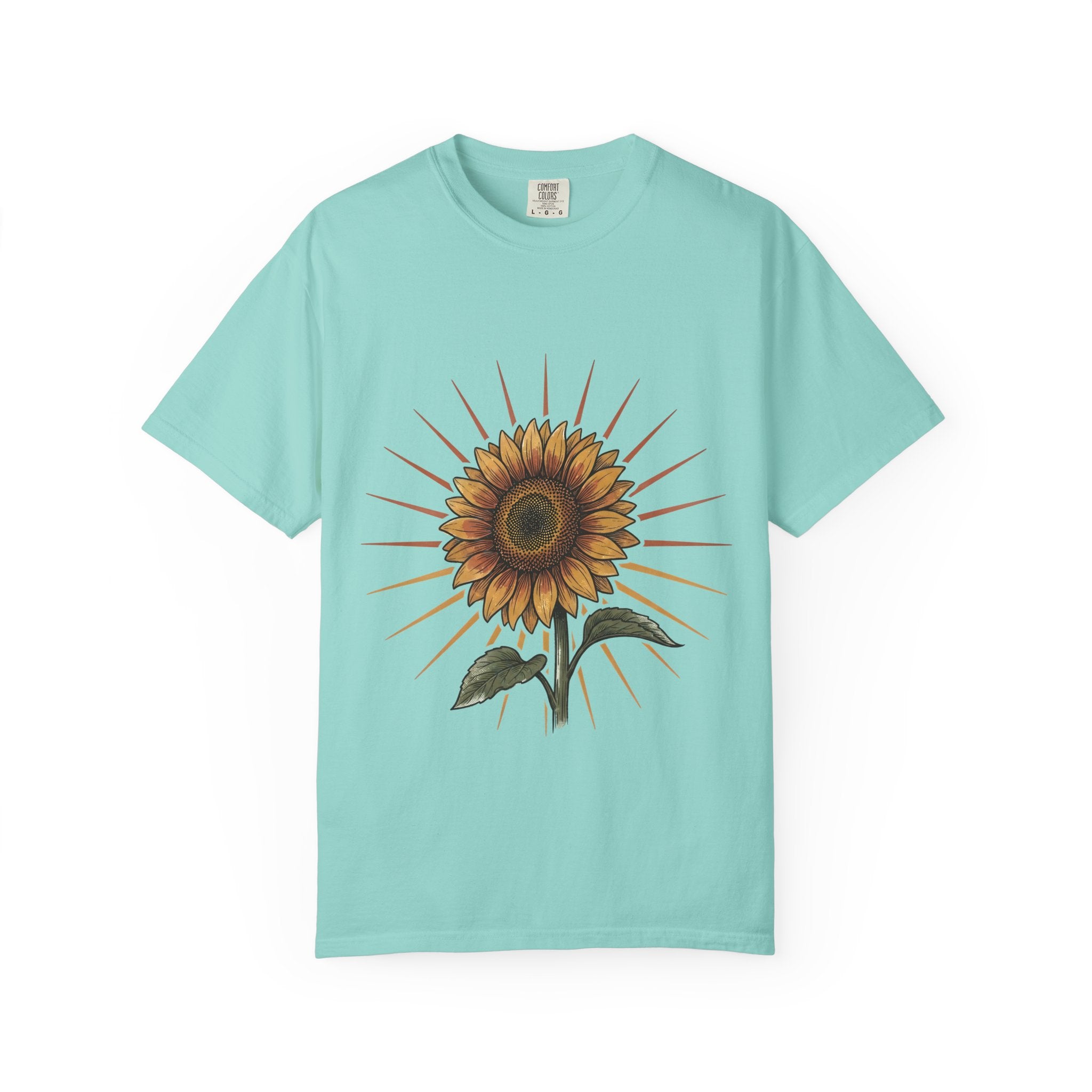 Sunflower T-shirt - Vintage Botanical Line Art | Comfort Colors