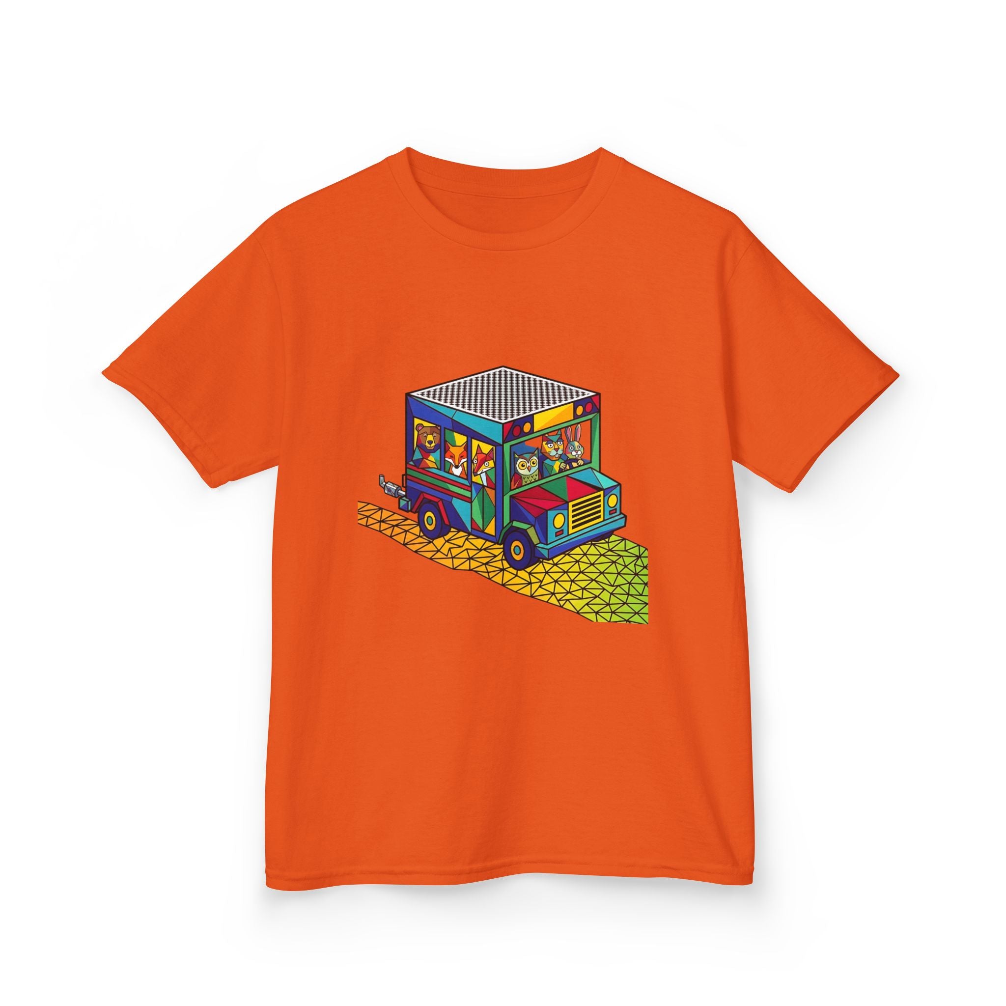 Kids T-Shirt - Vibrant Geometric Animal Bus Adventure