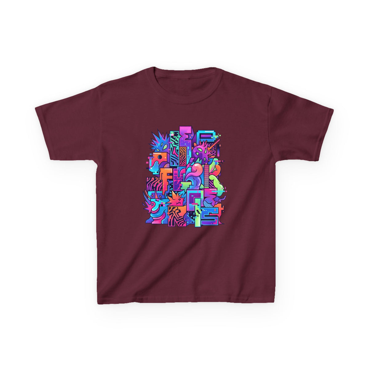 Kids Glitch Art Tee - FUNGUS Neon Cyberpunk Design | Retro