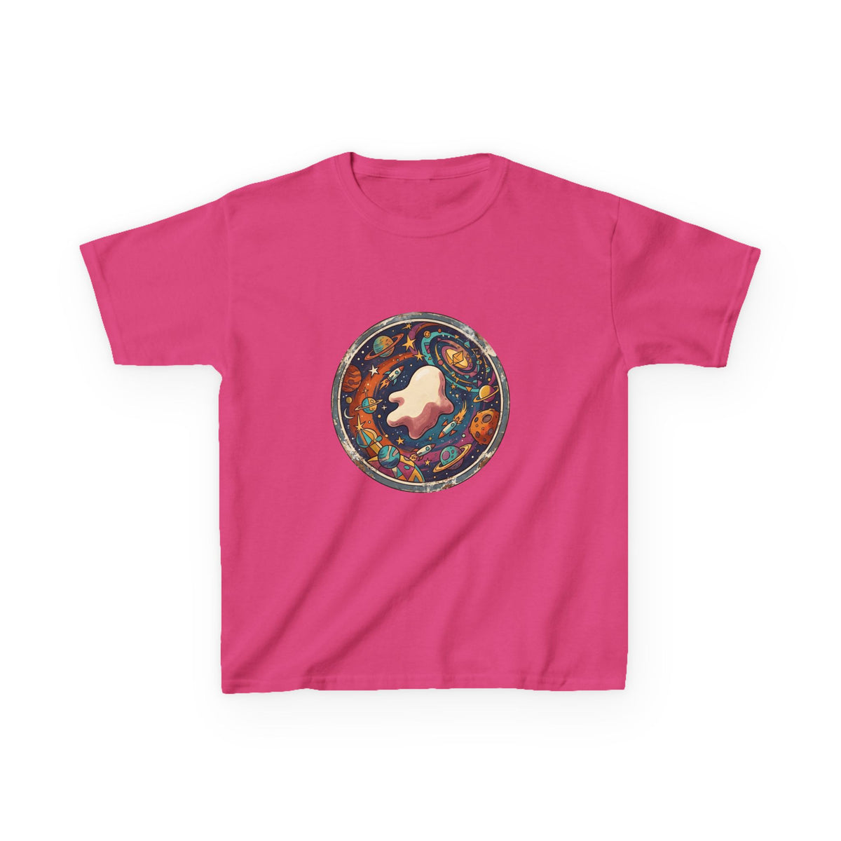 Kids T-Shirt - Whimsical Space Ghost & Planets | Retro Adventure