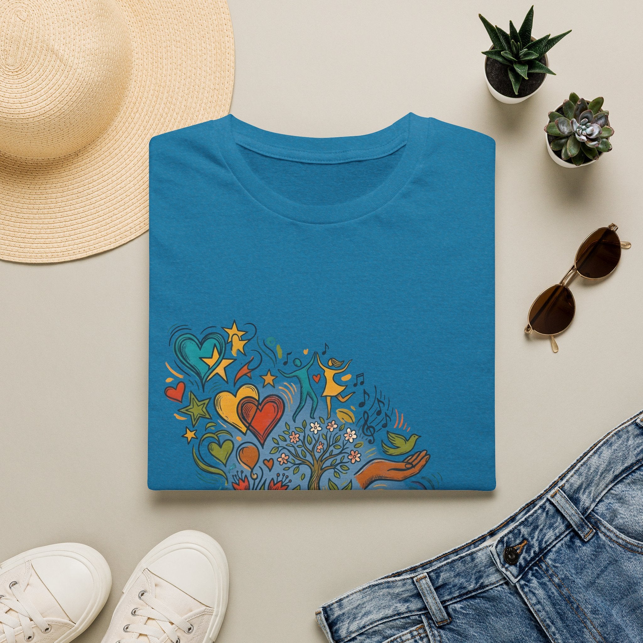 Unisex T-Shirt - Groovy Folk Art Love & Peace | Vibrant Community