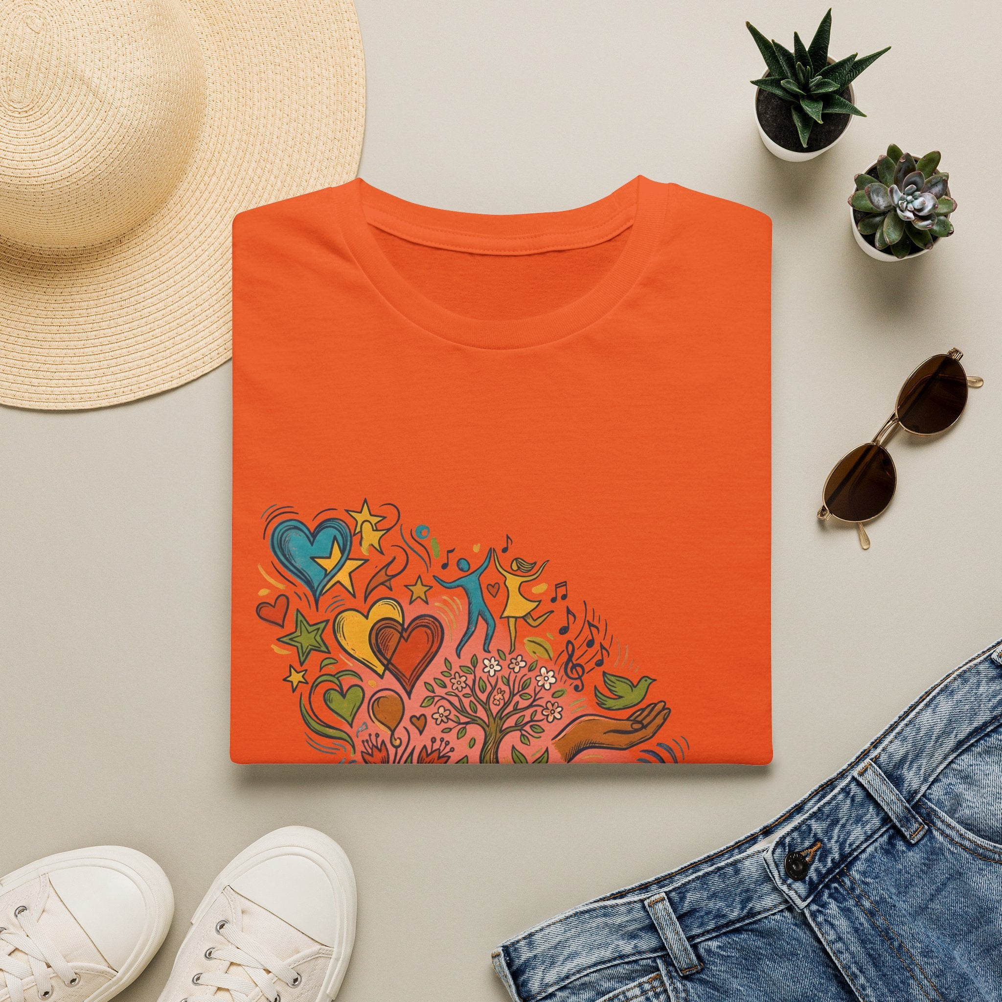 Unisex T-Shirt - Groovy Folk Art Love & Peace | Vibrant Community