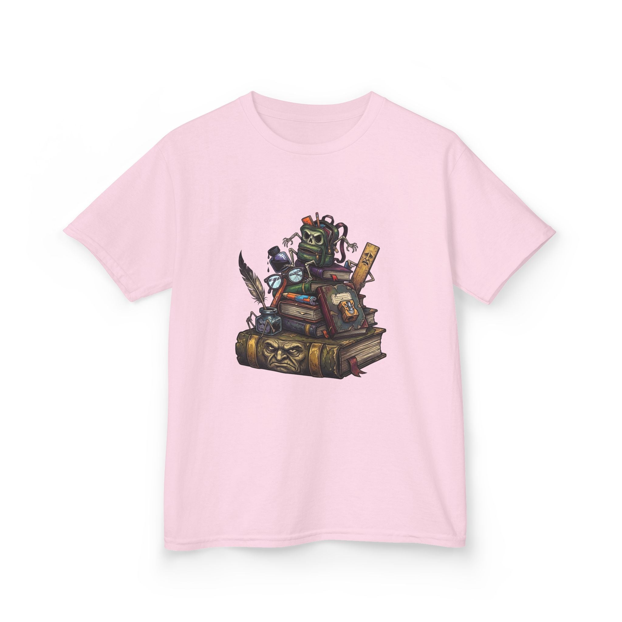 Kids Dark Academia Tee - Macabre School Supplies Skull
