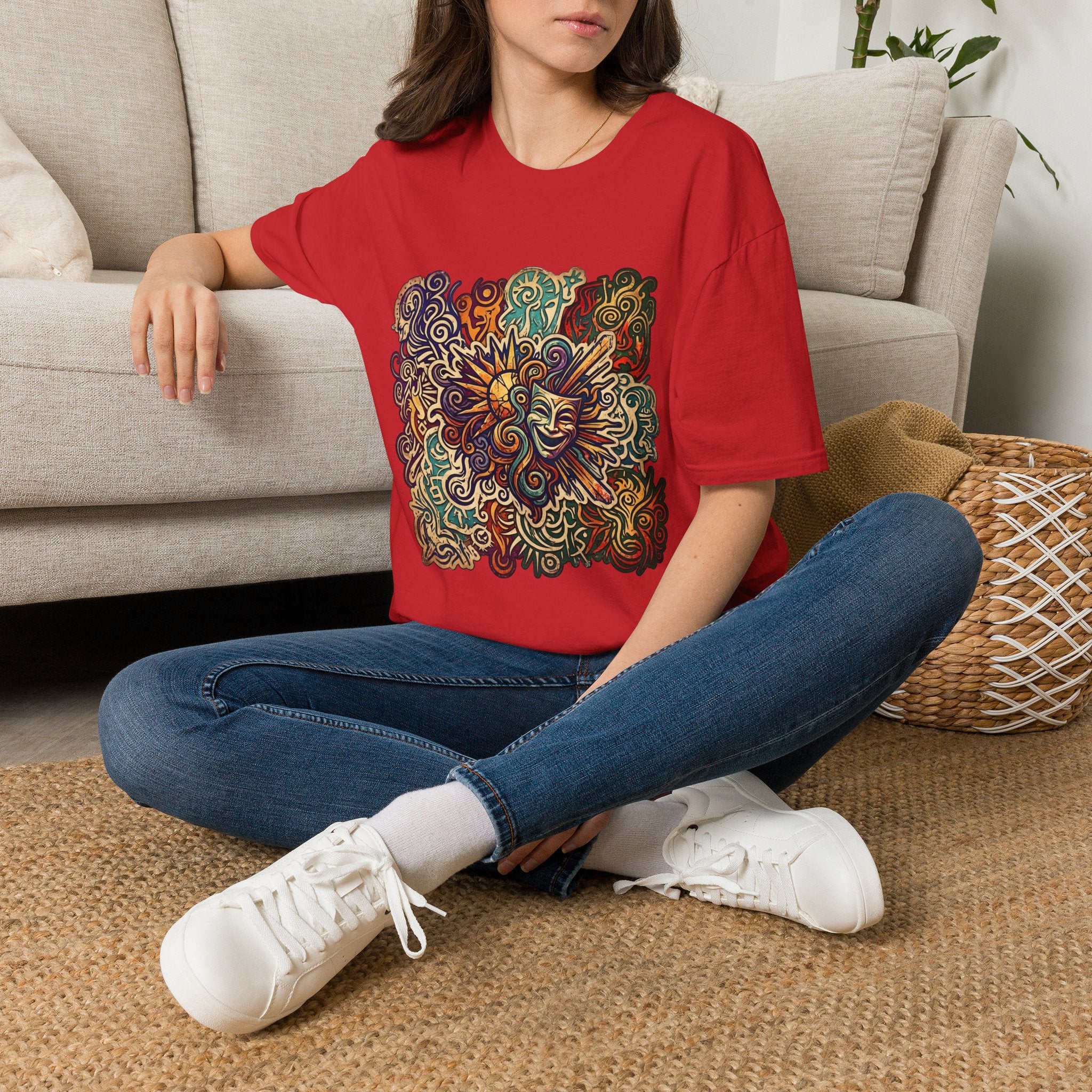 Unisex T-Shirt - Retro Psychedelic Theater Comedy Mask | Abstract Art