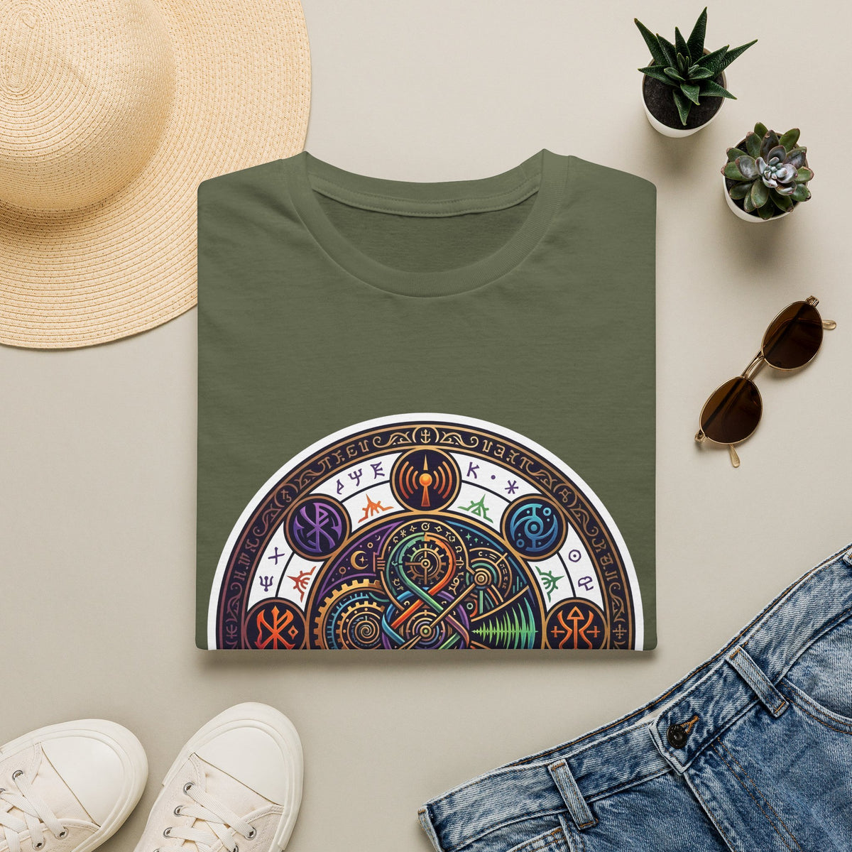Unisex Steampunk T-Shirt - Ornate Mystical Mandala & Gears