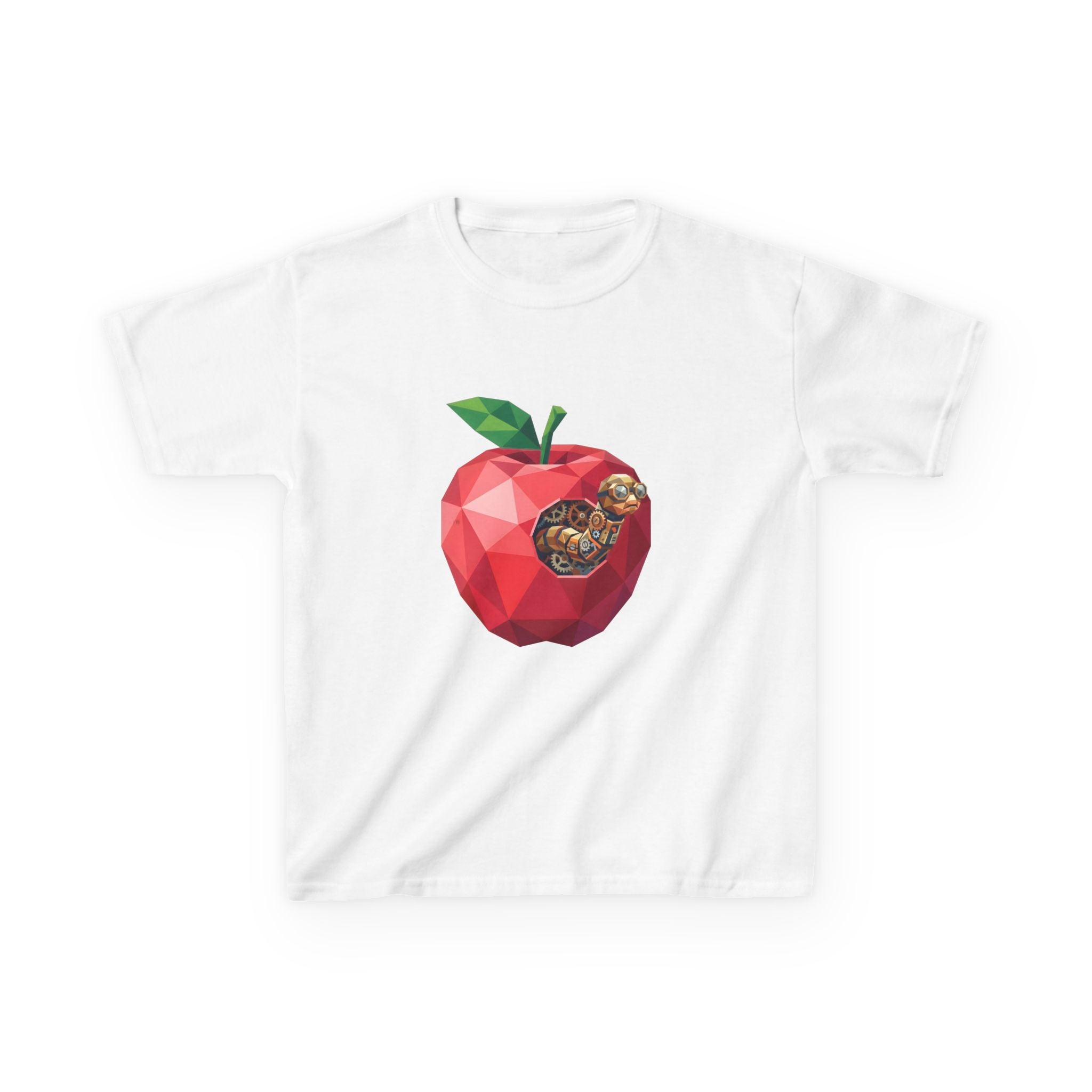 Kids Steampunk T-Shirt - Low Poly Geometric Mechanical Apple Worm