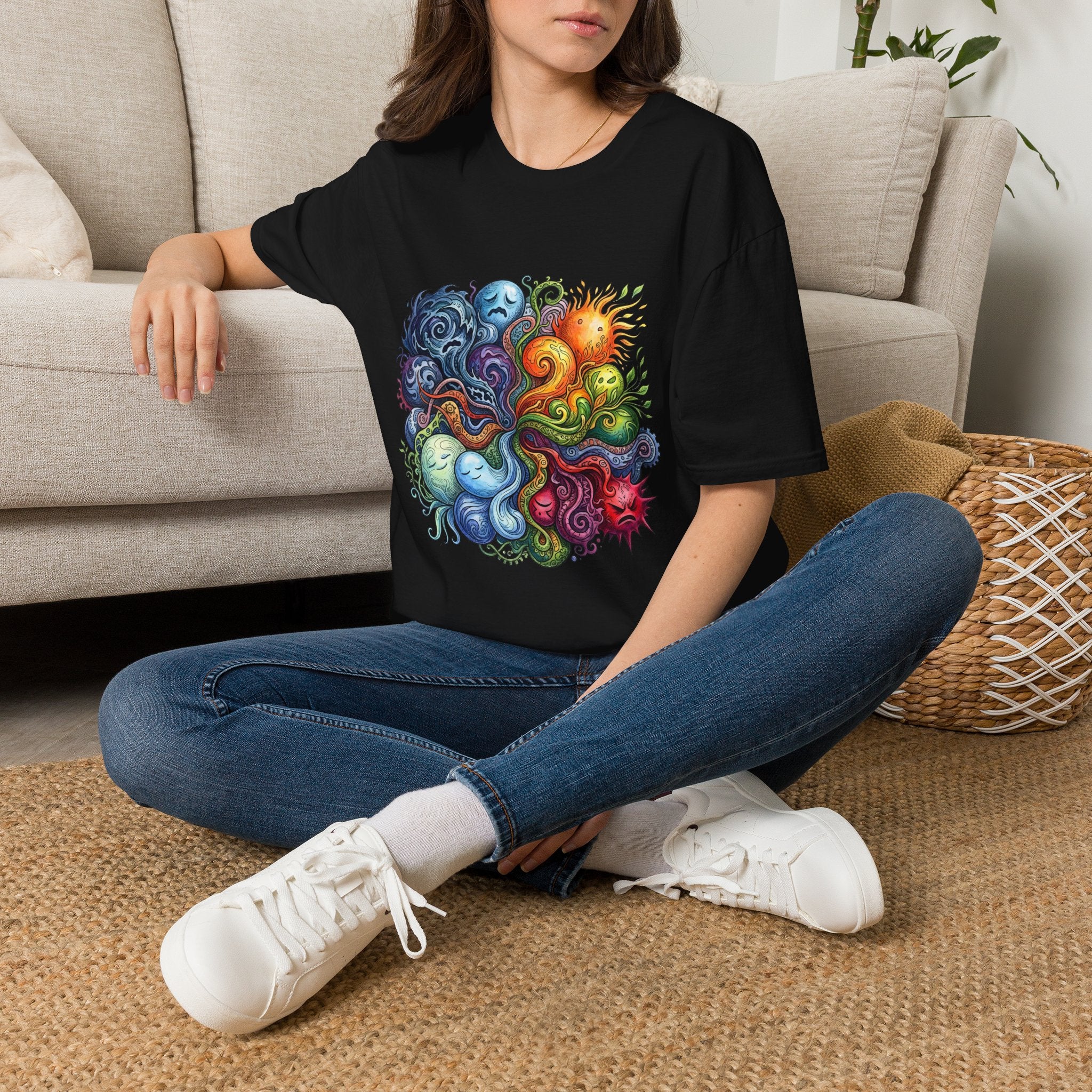 Abstract T-Shirt - Whimsical Watercolor Mandala | Surreal Figures