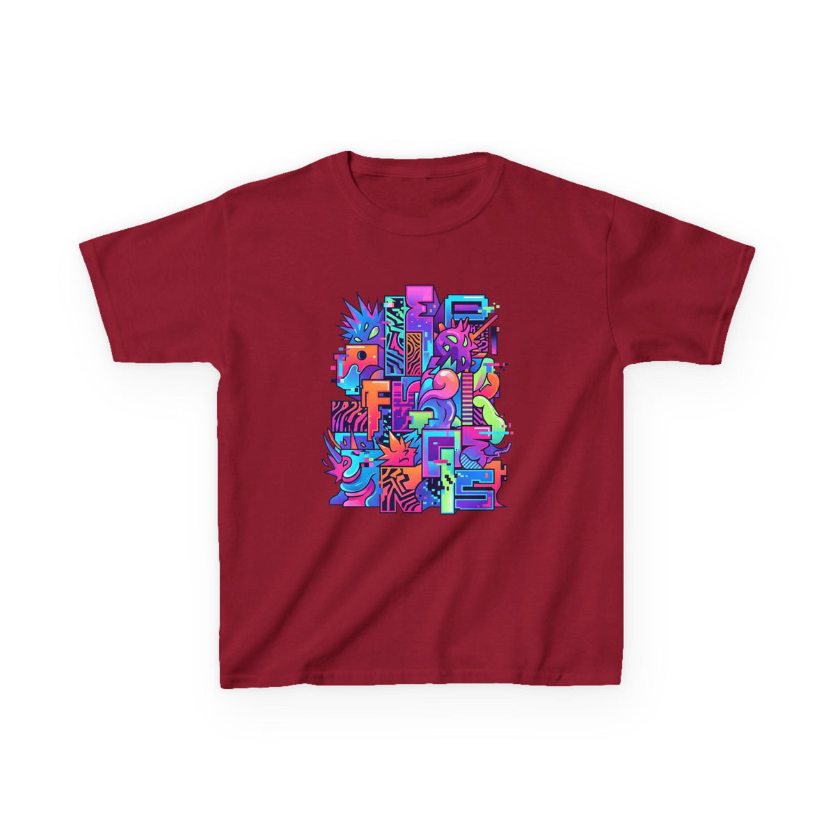 Kids Glitch Art Tee - FUNGUS Neon Cyberpunk Design | Retro