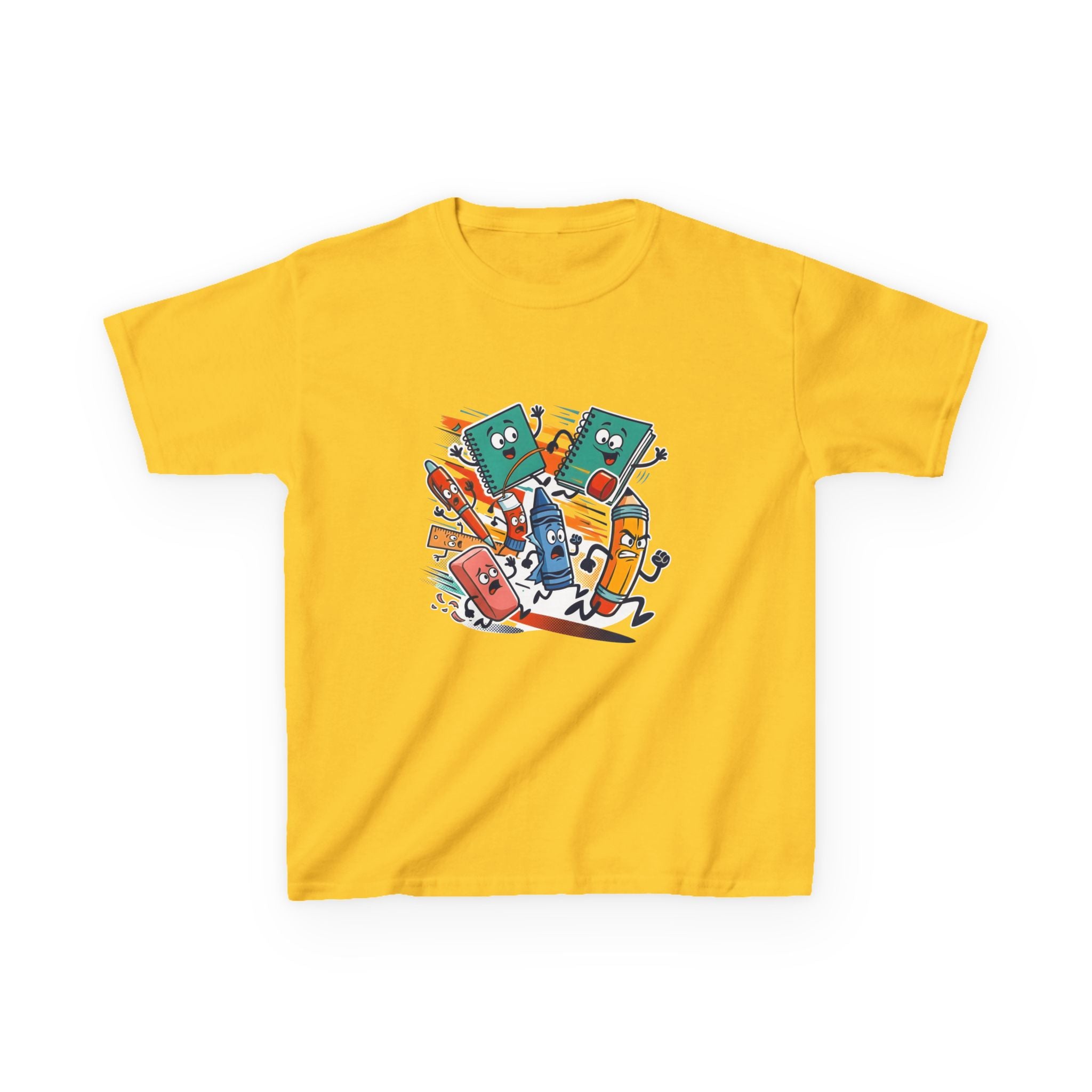 Kids Back to School Tee - Playful School Supplies Cartoon