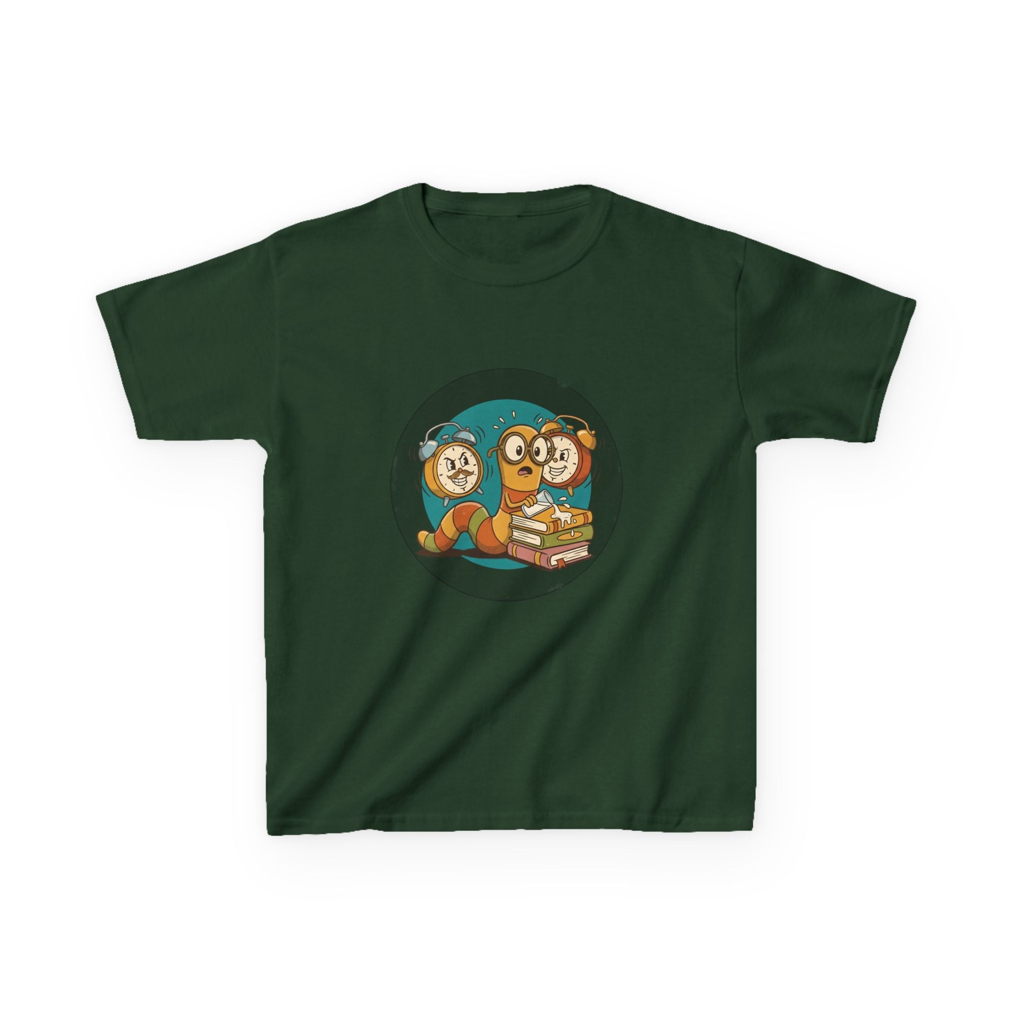 Kids Bookworm Tee - Cartoon Worm Studying Books | Back to School