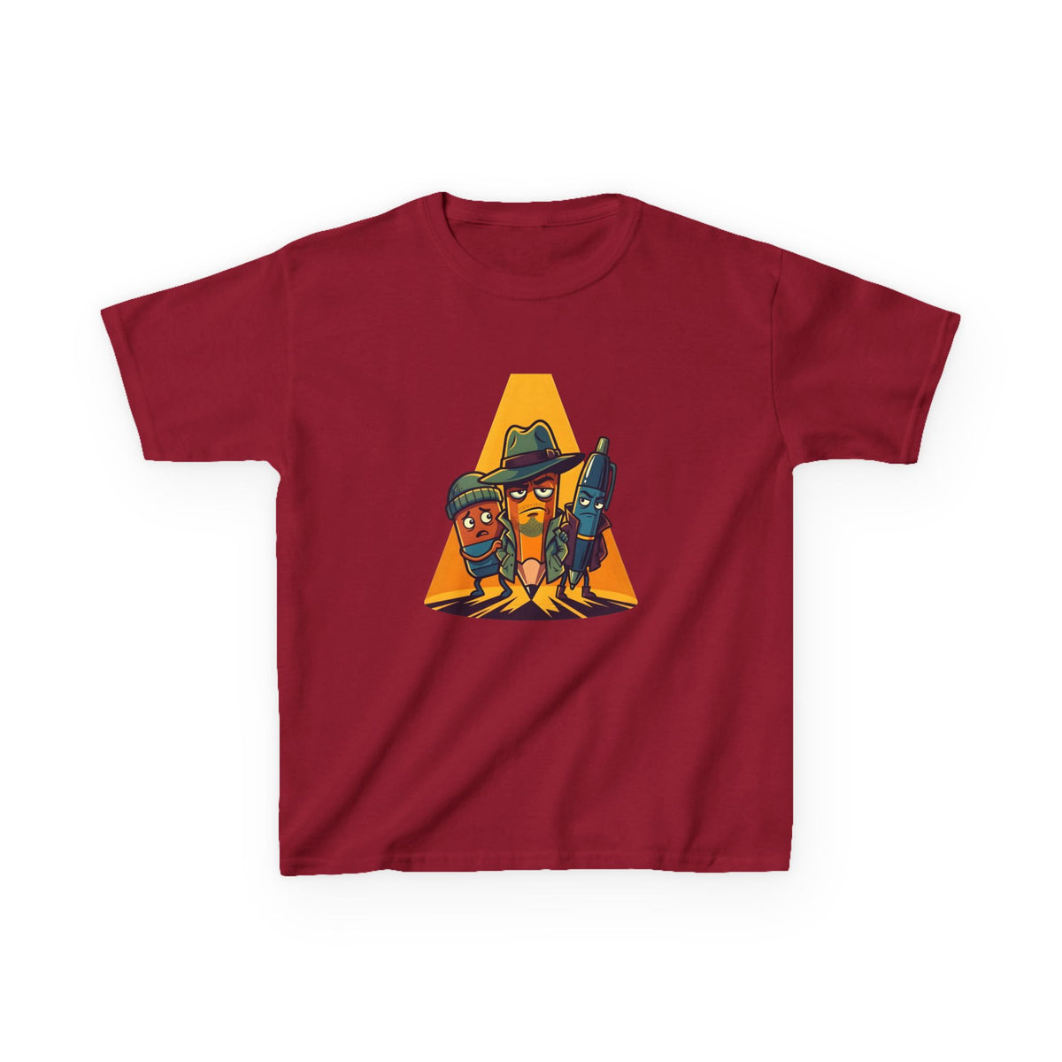 Kids Tee - Noir Stationery Detective Team | Cartoon Comic Style