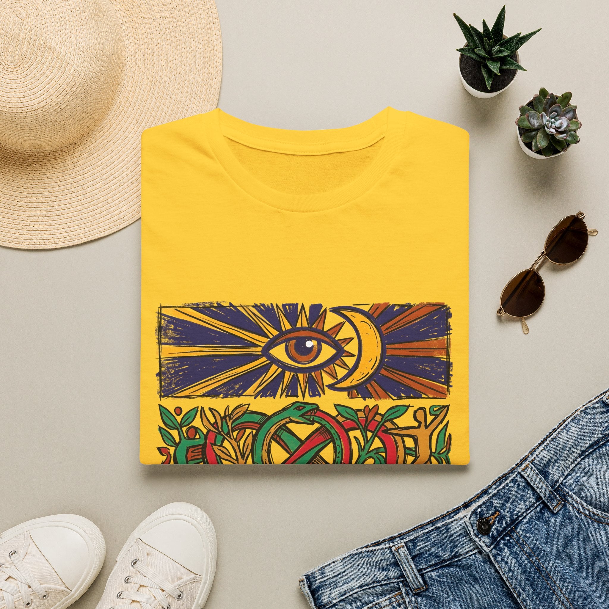 Unisex T-Shirt - Cosmic Folk Art Eye & Snake | Spiritual Nature