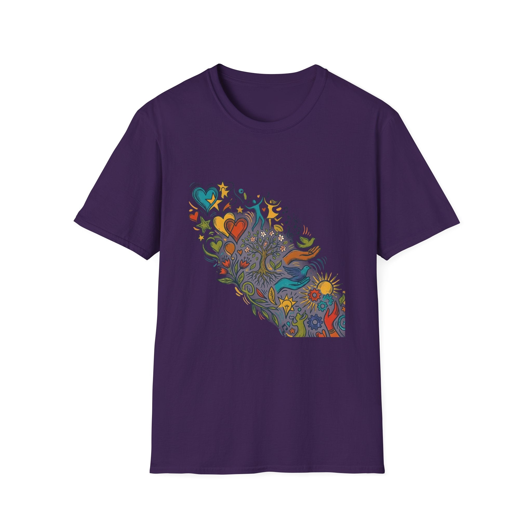 Unisex T-Shirt - Groovy Folk Art Love & Peace | Vibrant Community
