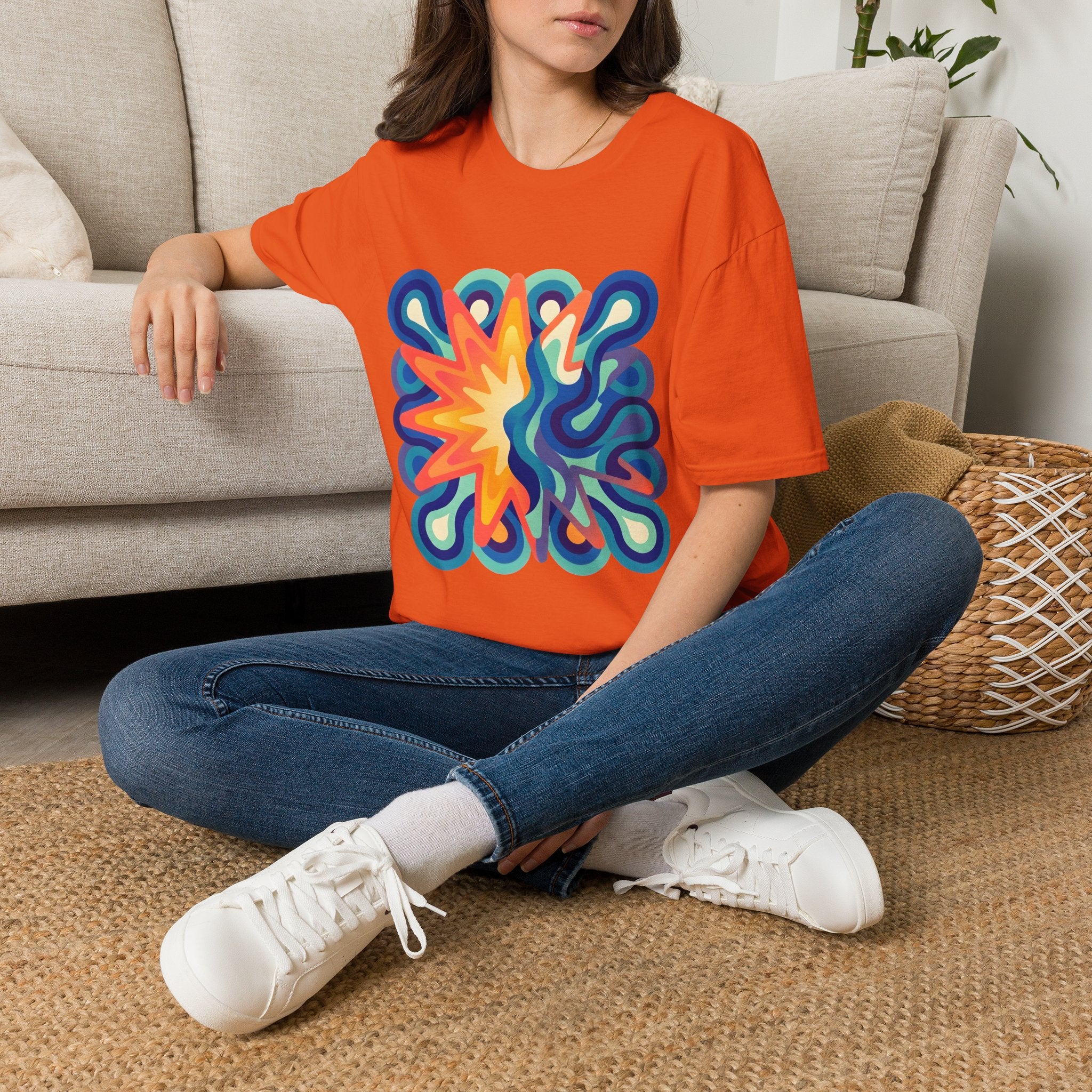 Abstract T-Shirt - Psychedelic Starburst Graphic Tee | Dynamic Blue