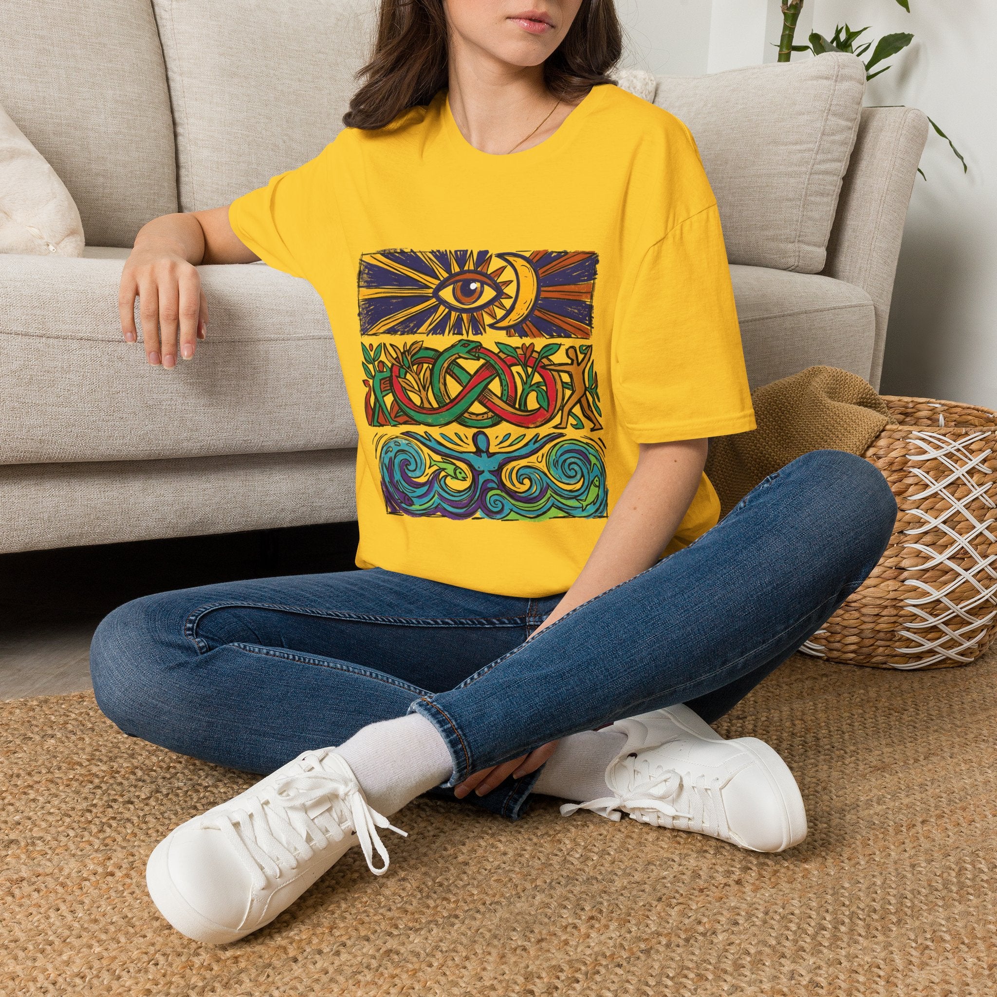 Unisex T-Shirt - Cosmic Folk Art Eye & Snake | Spiritual Nature
