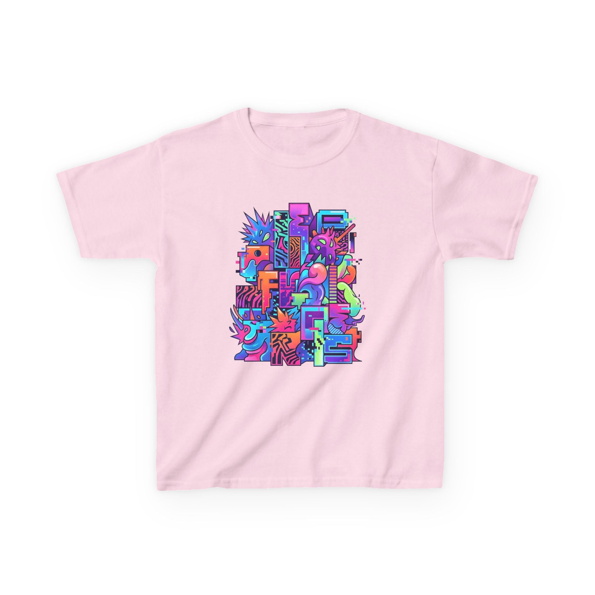 Kids Glitch Art Tee - FUNGUS Neon Cyberpunk Design | Retro