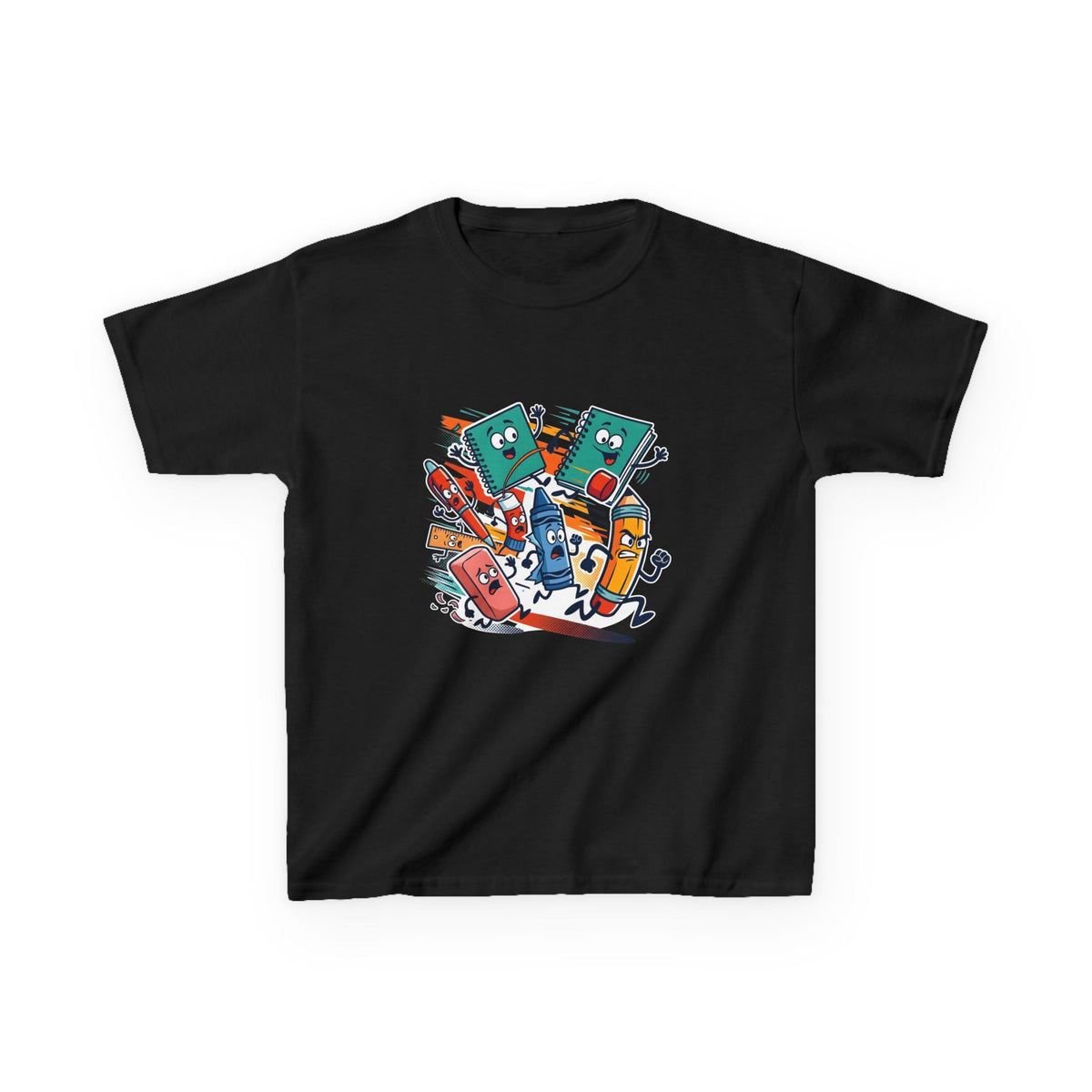 Kids Back to School Tee - Playful School Supplies Cartoon