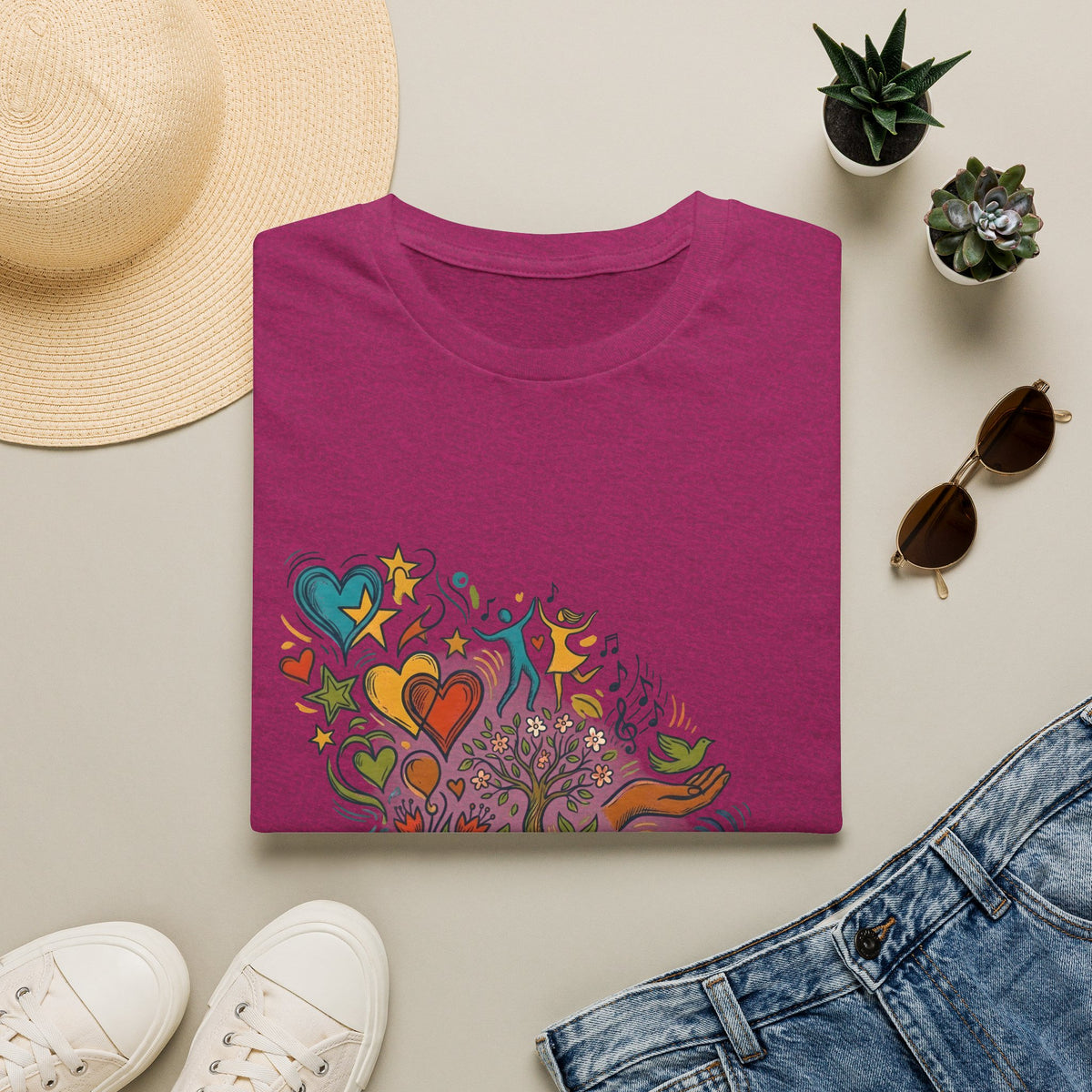 Unisex T-Shirt - Groovy Folk Art Love & Peace | Vibrant Community