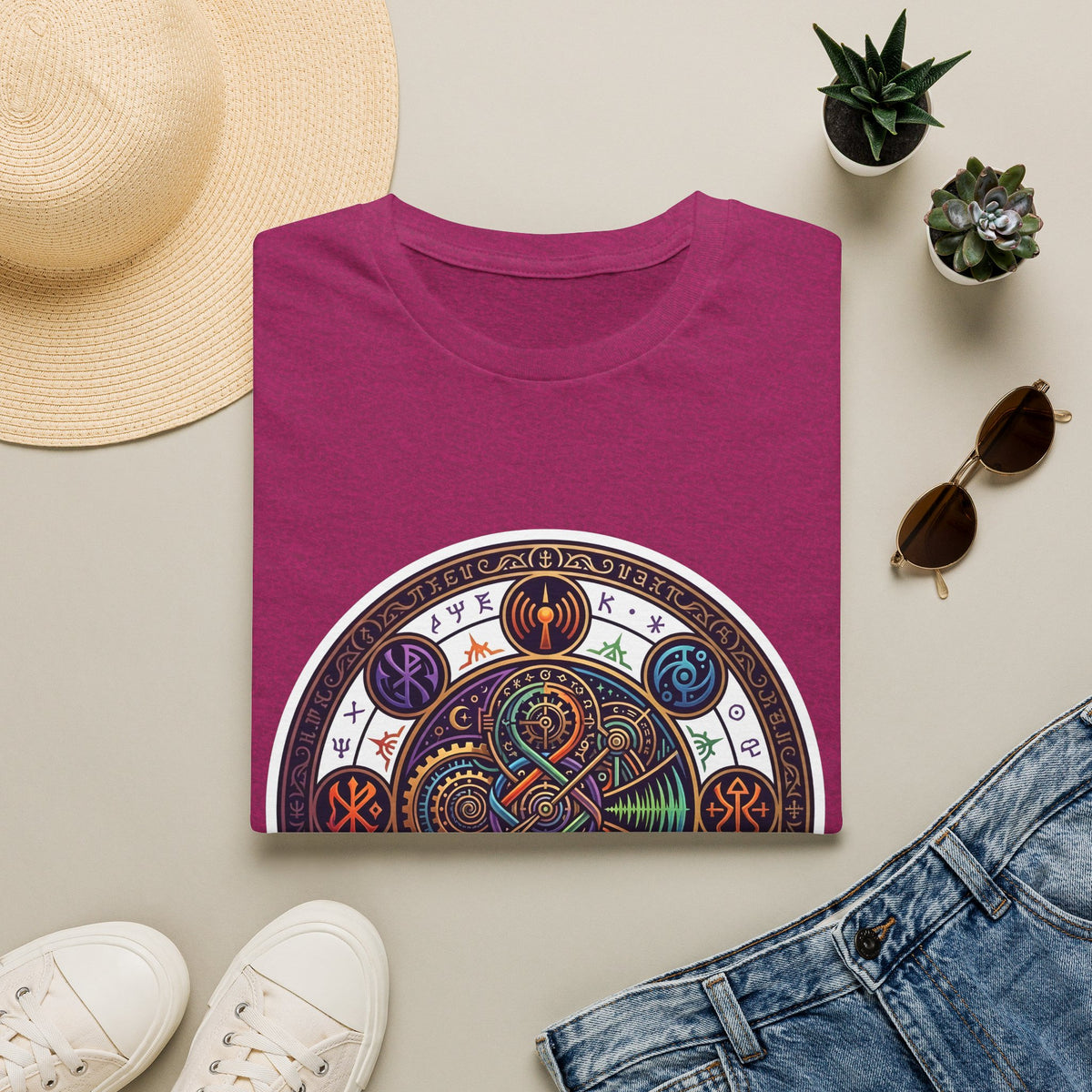 Unisex Steampunk T-Shirt - Ornate Mystical Mandala & Gears