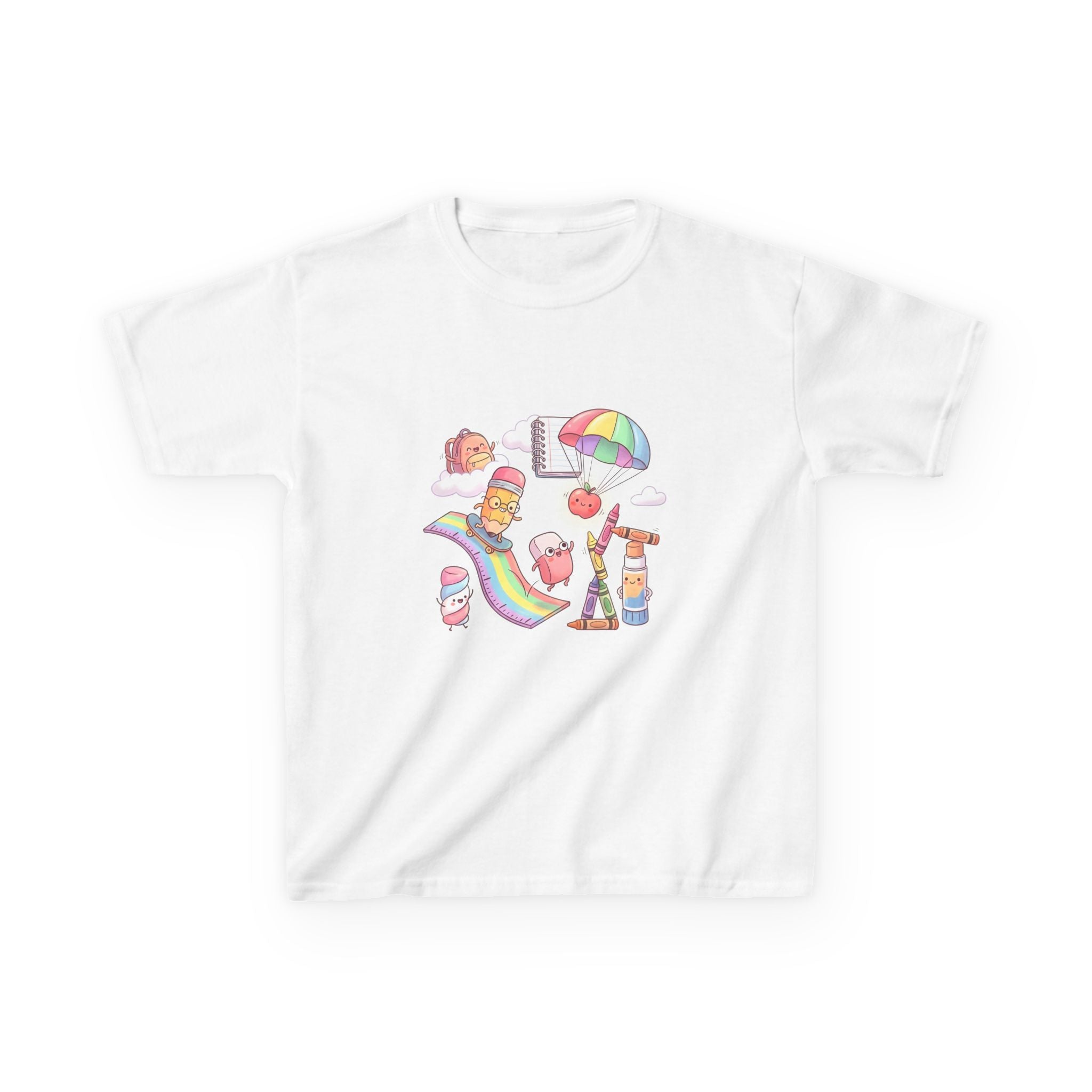 Kids Back to School Tee - Cute Faces School Supplies | Rainbow 2026