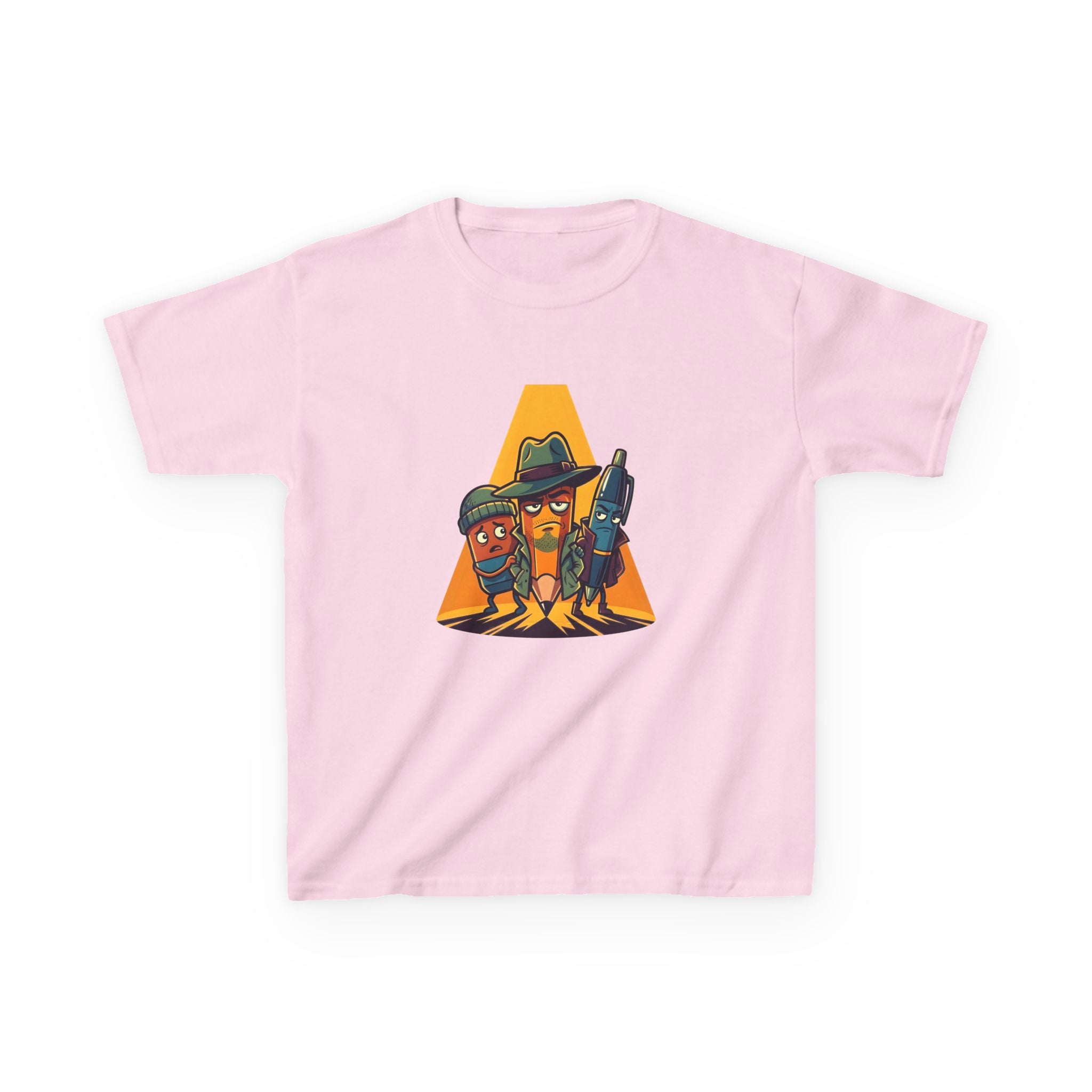 Kids Tee - Noir Stationery Detective Team | Cartoon Comic Style