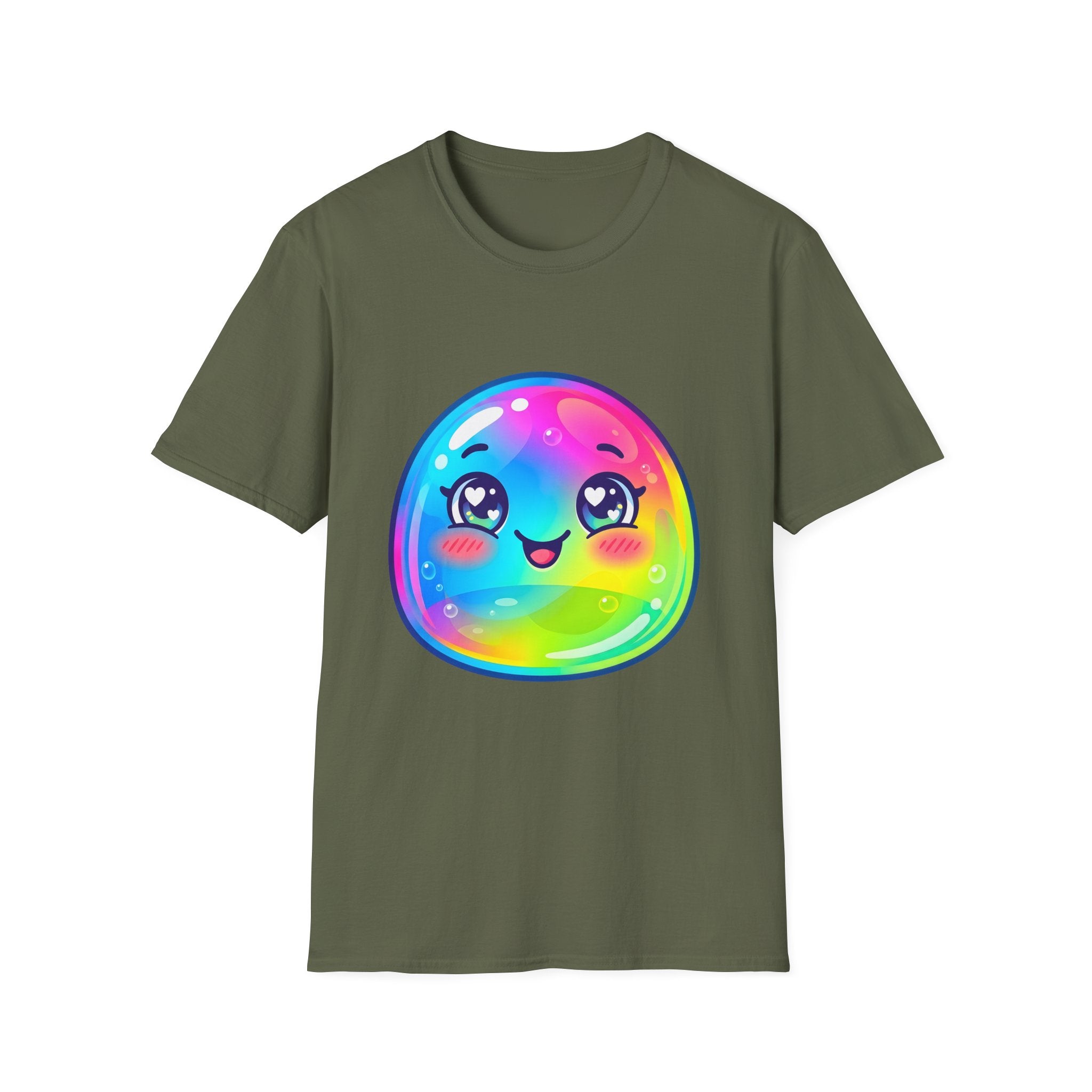 Unisex Kawaii T-Shirt - Happy Rainbow Blob Character Tee
