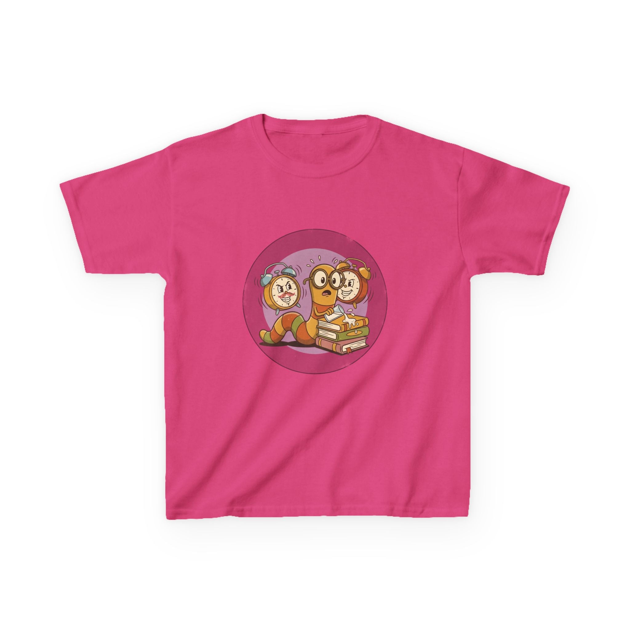 Kids Bookworm Tee - Cartoon Worm Studying Books | Back to School
