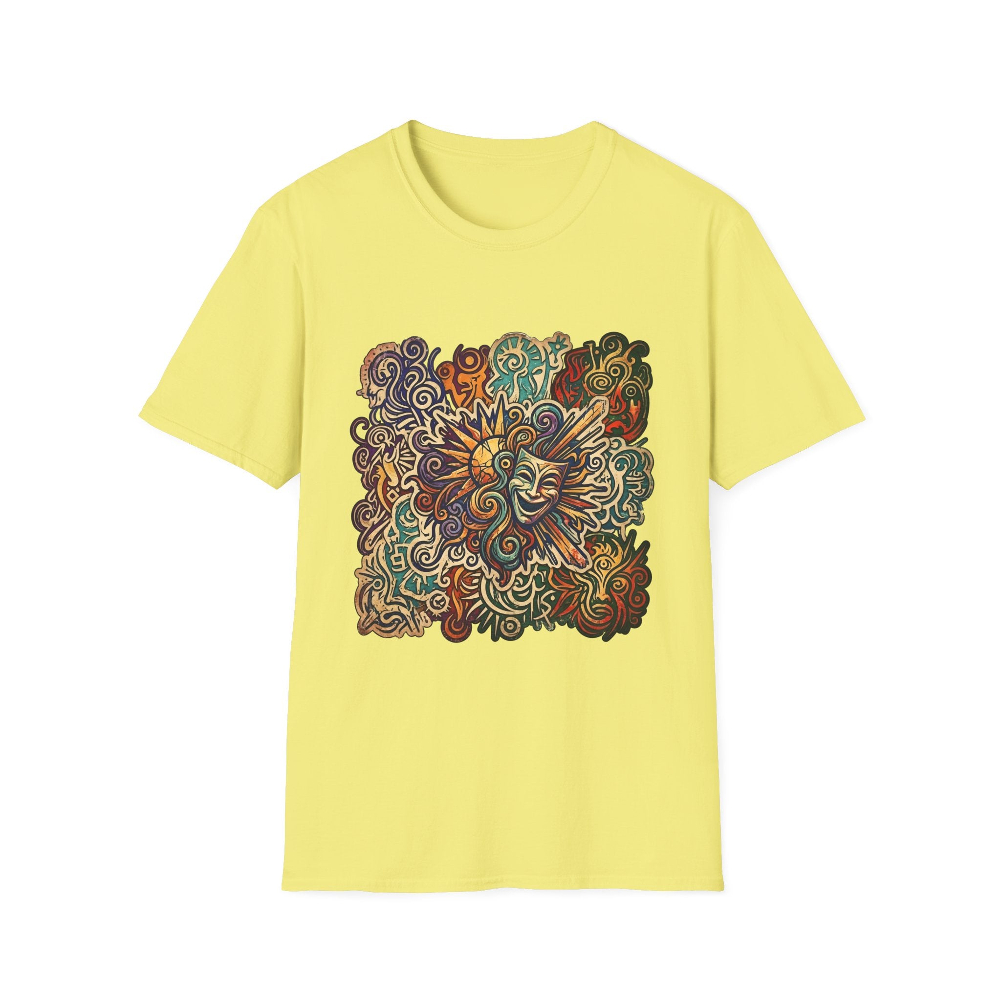 Unisex T-Shirt - Retro Psychedelic Theater Comedy Mask | Abstract Art